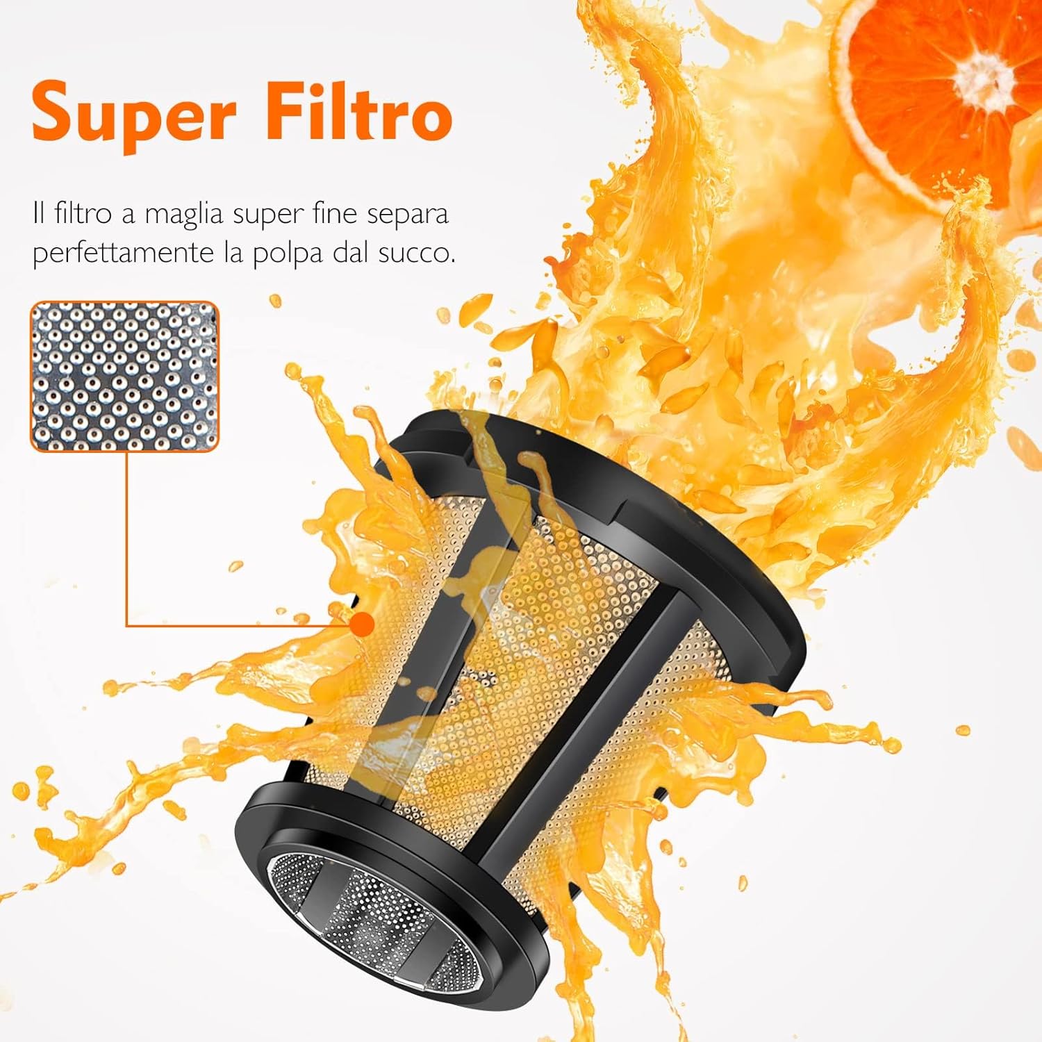 Amzchef Estrattore Succo a Freddo Senza BPA, Arancione - immagine 4