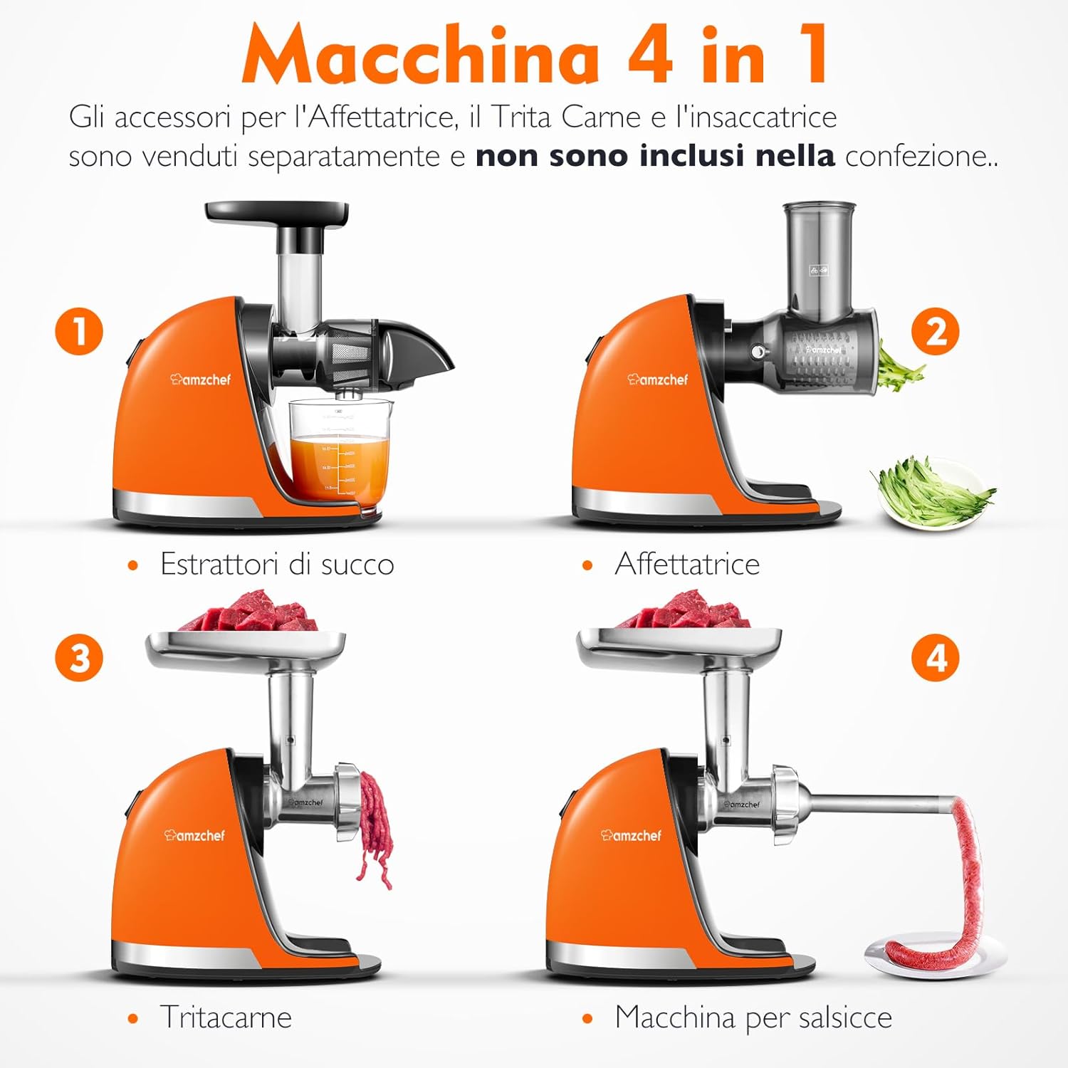 Amzchef Estrattore Succo a Freddo Senza BPA, Arancione - immagine 6