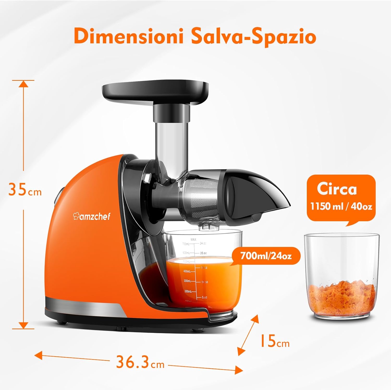 Amzchef Estrattore Succo a Freddo Senza BPA, Arancione - immagine 9