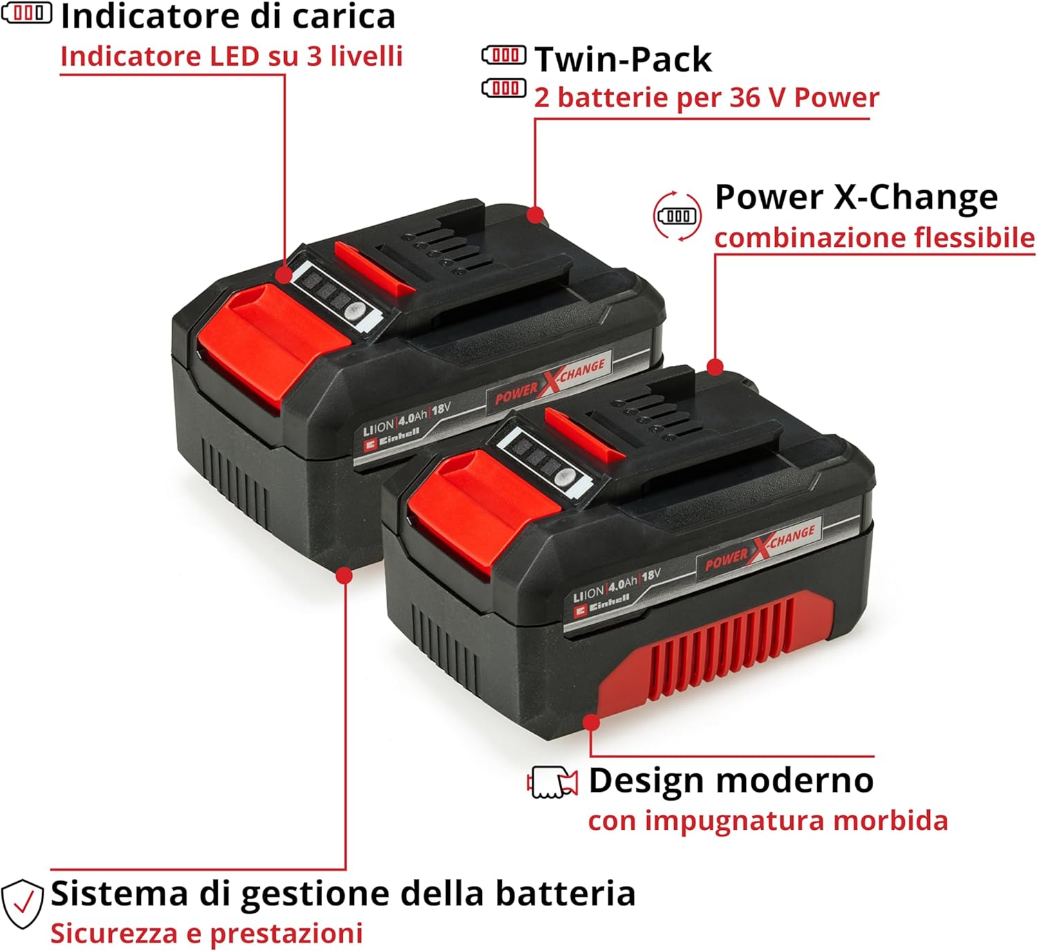 Einhell PXC Twin Pack 4,0 Ah Batterie 18V (2 pezzi) - immagine 3