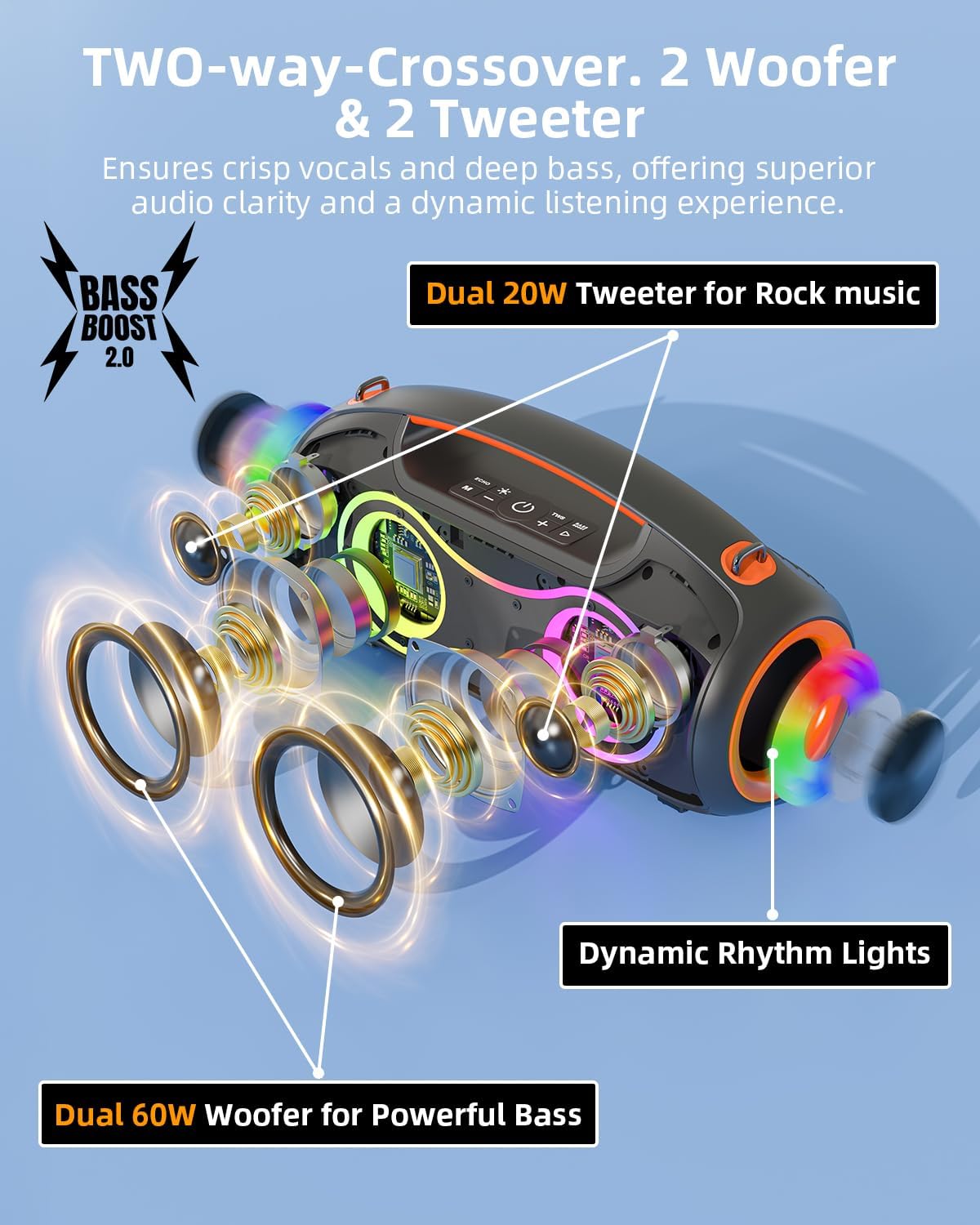 Cassa Bluetooth Portatile 180W MAX RGB, Nera - immagine 2