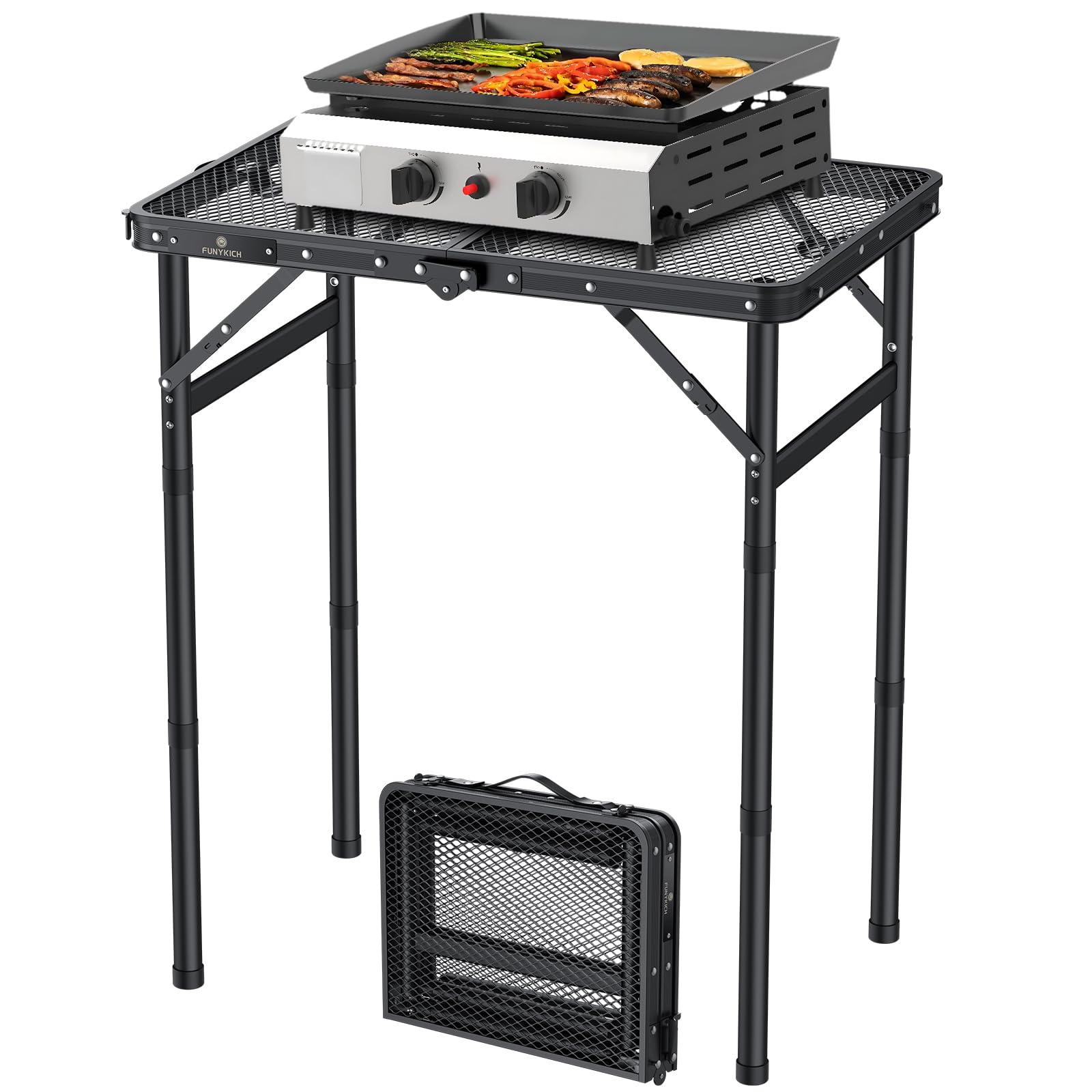 Funykich Tavolo da Campeggio Pieghevole 58x40 cm, Nero