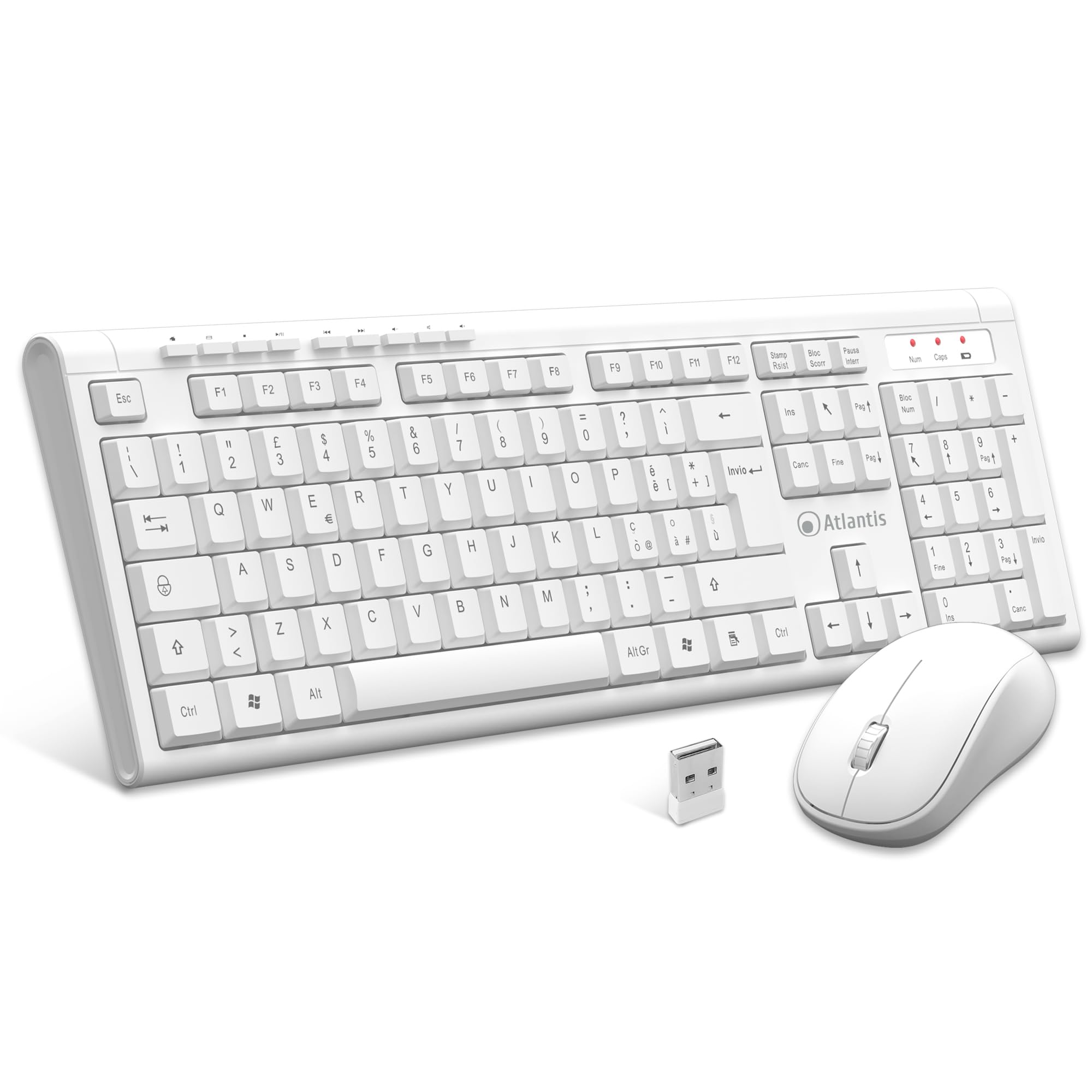 Atlantis Combo Kit Tastiera e Mouse Wireless, Bianco