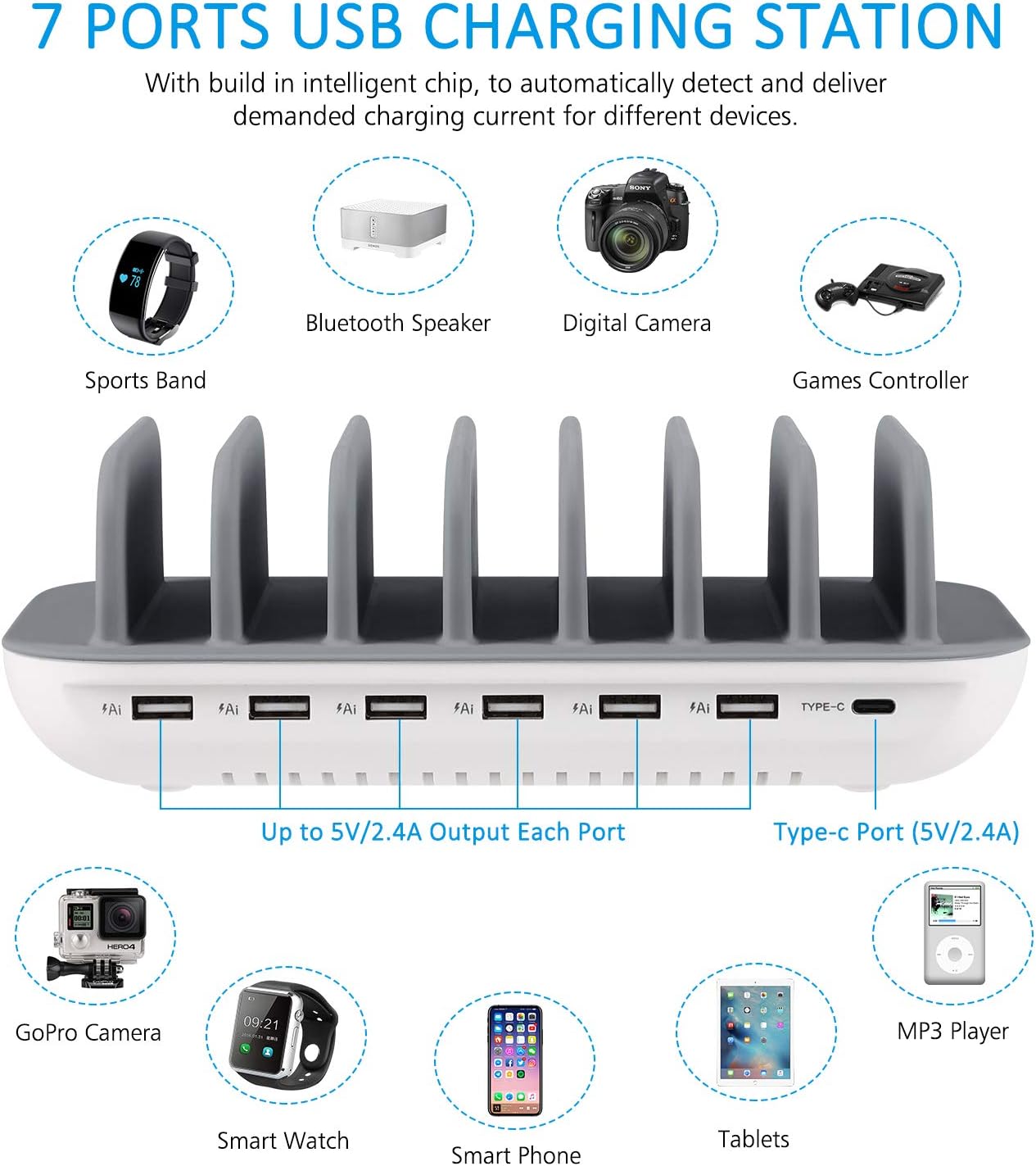 Stazione di Ricarica USB 60W/12A 7 Porte - immagine 2