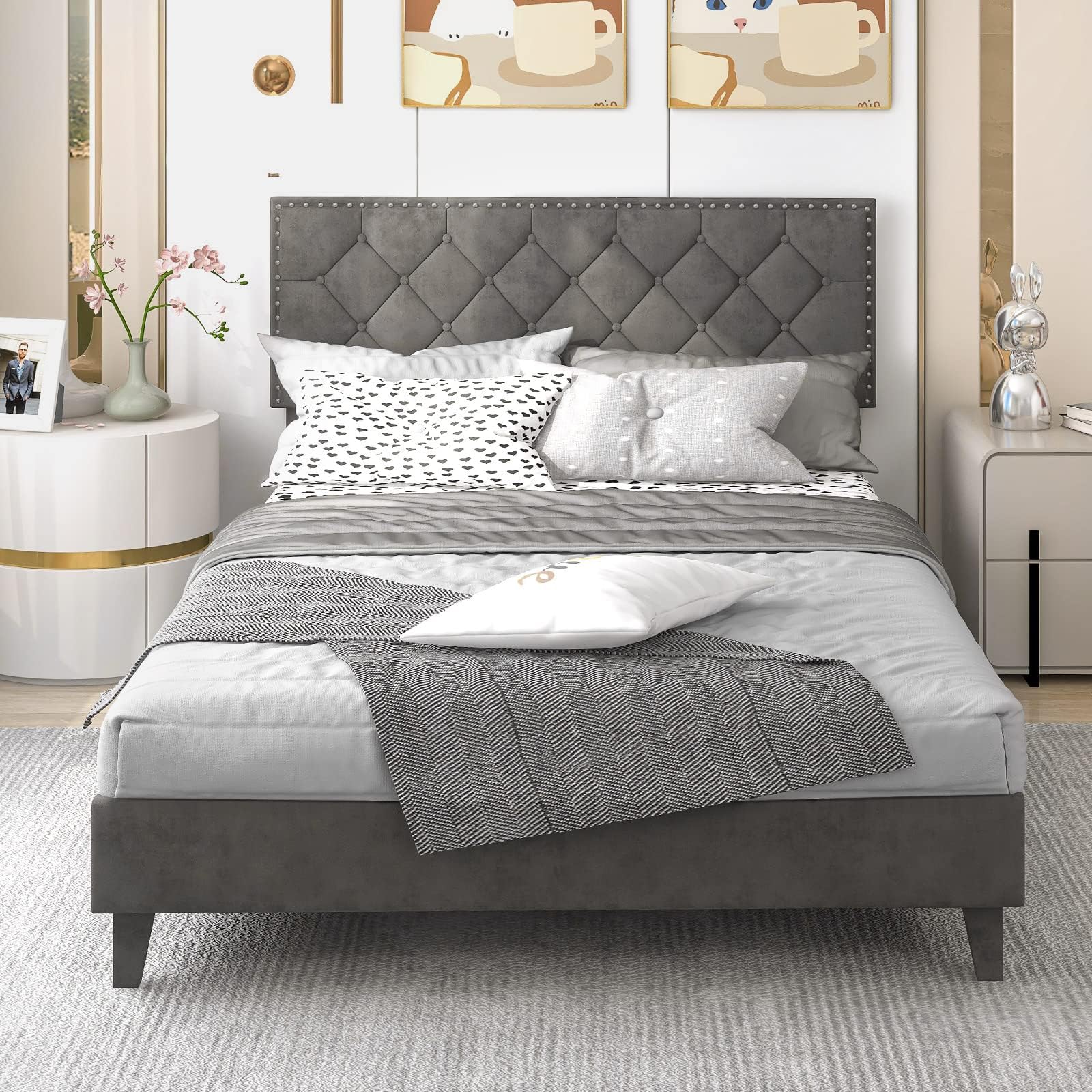 FANTASK Letto Imbottito con Rete a Doghe 200x140cm