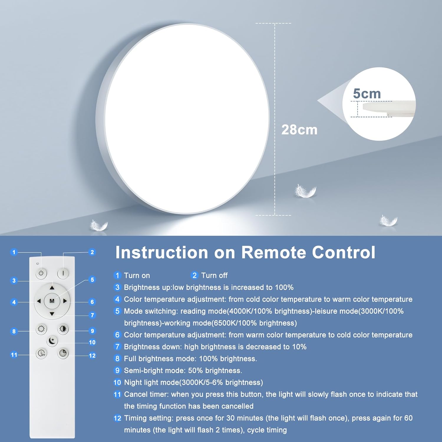 Ouila Plafoniera LED Soffitto Dimmerabile 24W Ø28CM - immagine 7