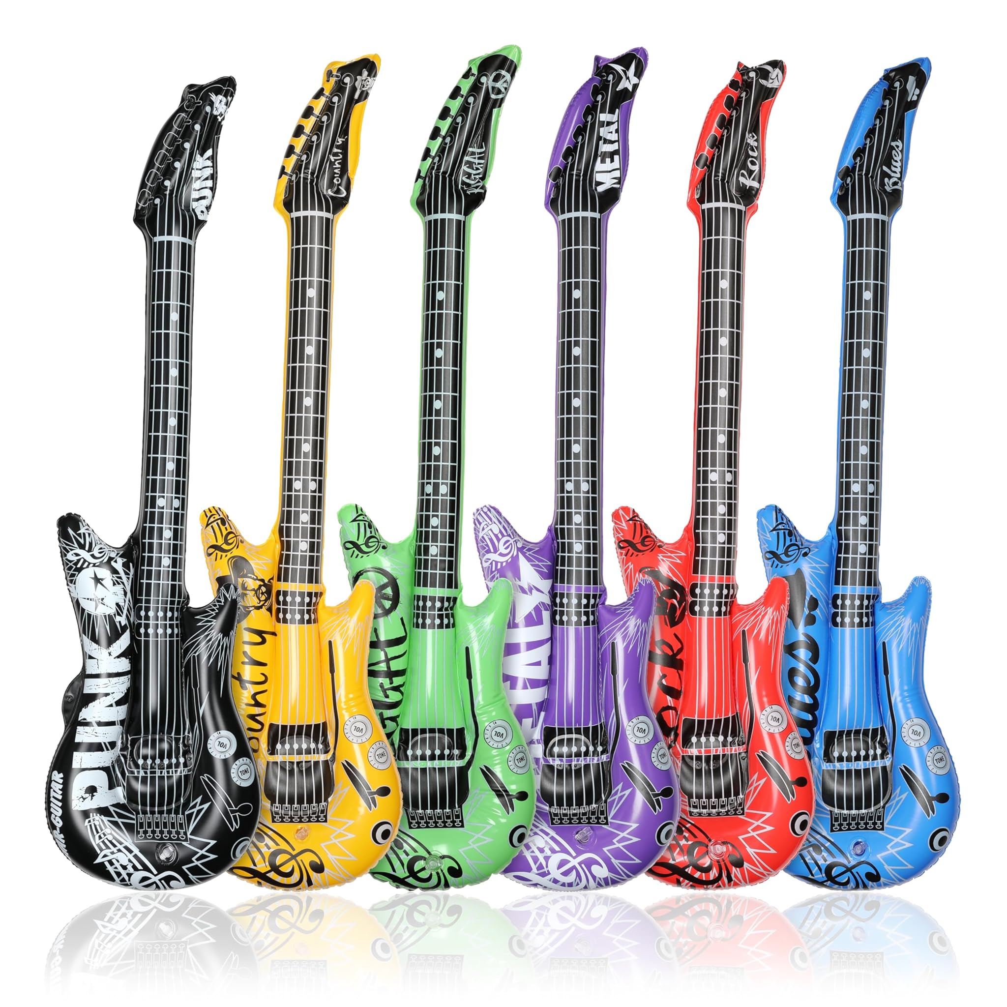 FunX Set di 6 chitarre gonfiabili, accessori per chitarra ad aria, per feste a tema, carnevale e carnevale, in 6 direzioni musicali