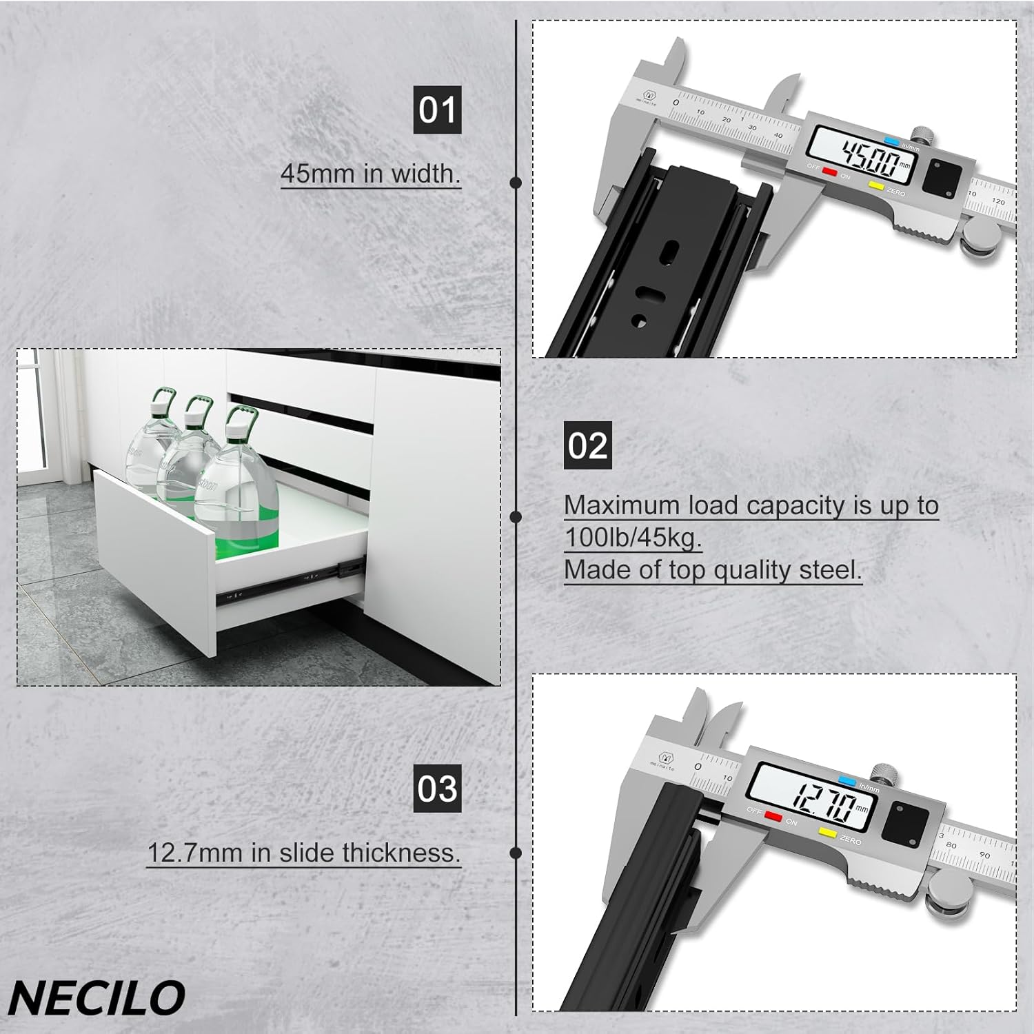 Necilo Guide Ammortizzate per Cassetti 450mm - 5 Coppie - immagine 2
