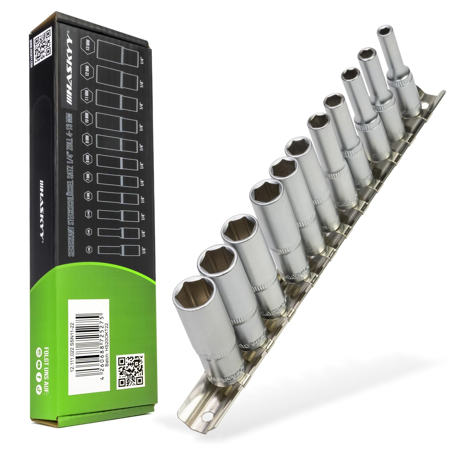 Haskyy Set Chiavi a Bussola Lunghe 1/4" Esagonali, Argento