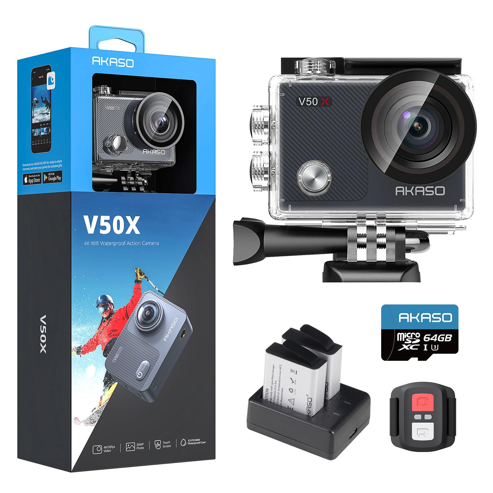 AKASO V50 X Action Cam con 64GB microSDXC U3 Scheda di Memoria