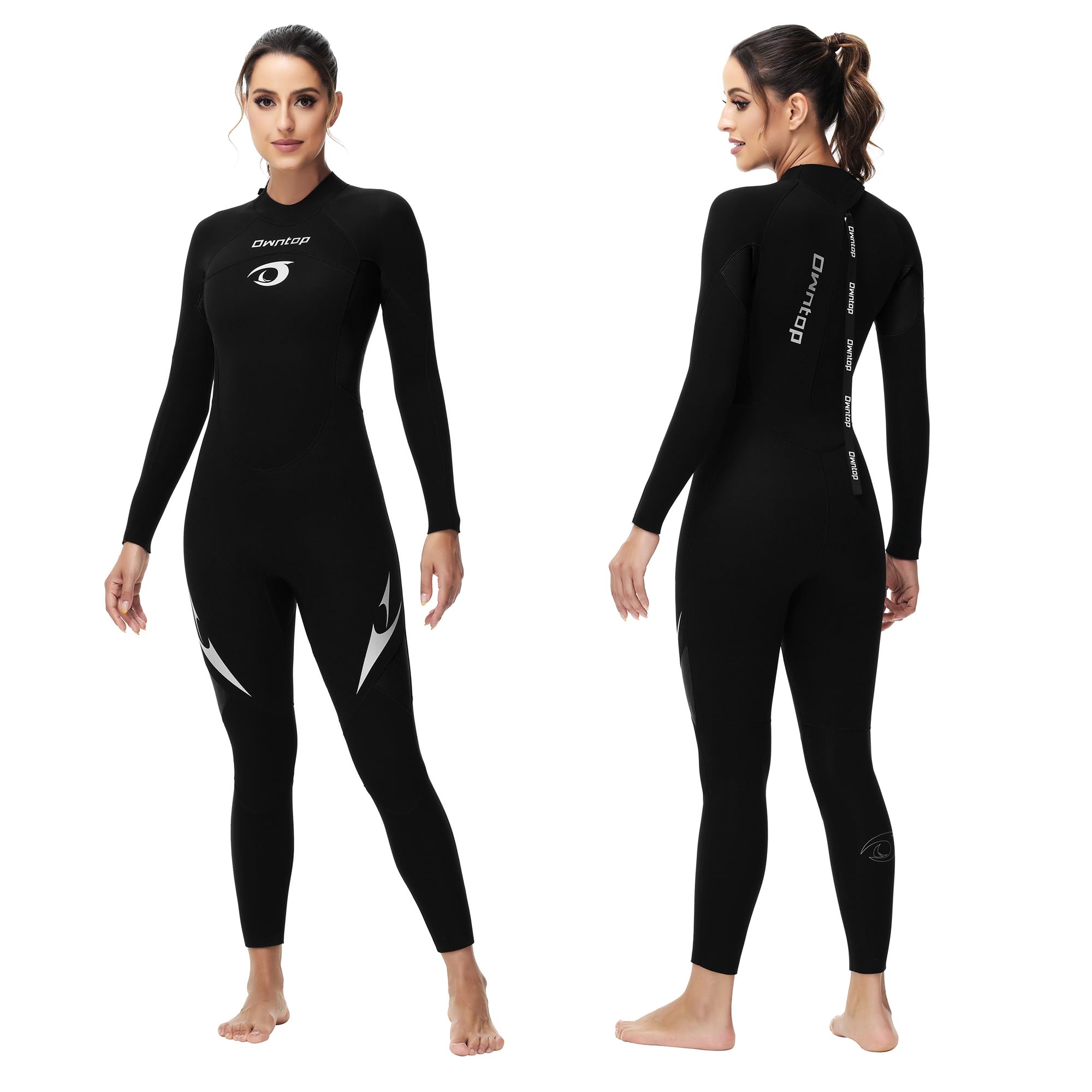 Owntop Muta da sub da donna in neoprene da 5 mm, spessa, con cerniera posteriore, maniche lunghe, UPF50+, mantiene al caldo, per immersioni, surf, nuoto, immersioni, snorkeling, sport acquatici, nero,