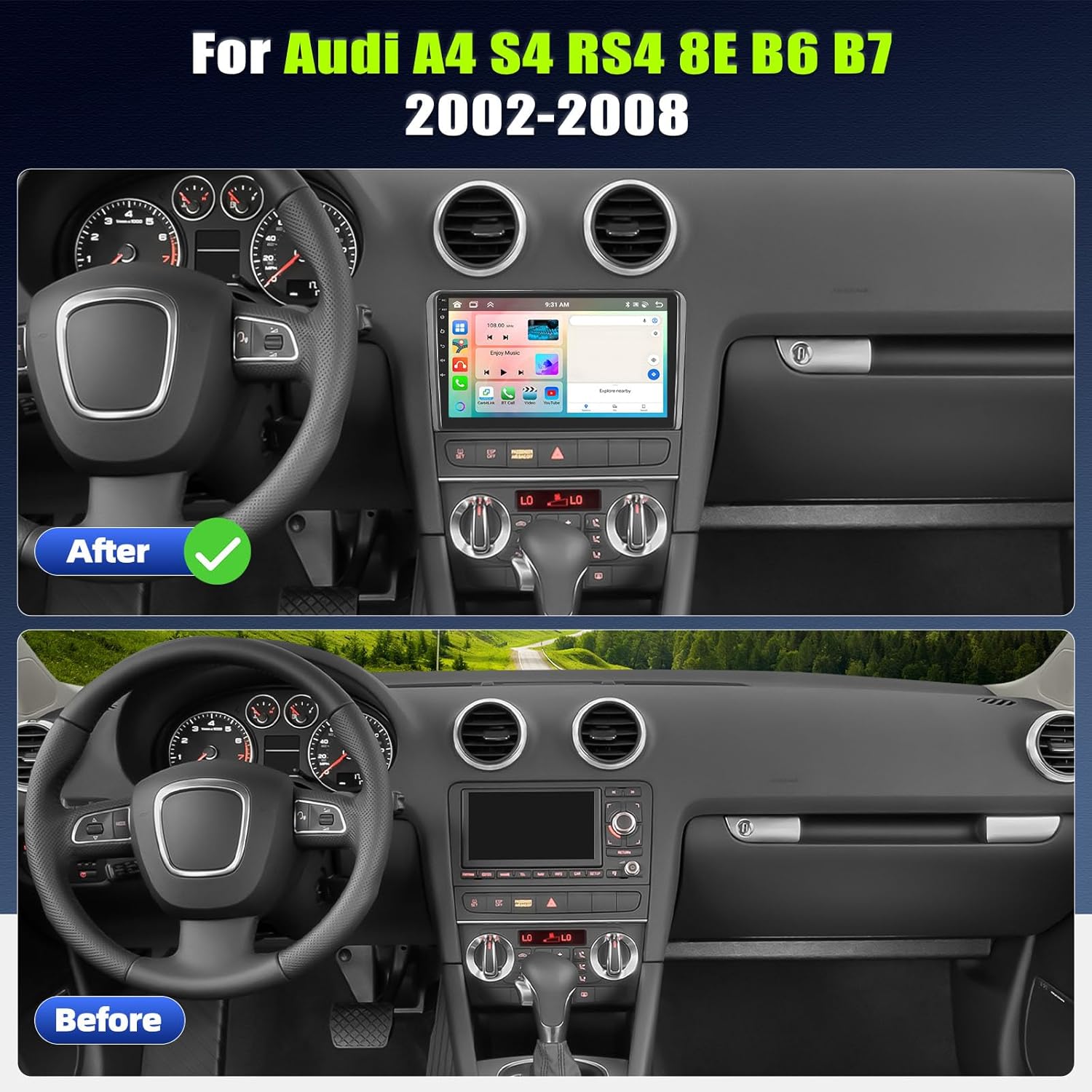 Autoradio 8 Core 6+128G Android 13 per Audi A4 S4 RS4 8E B6 B7 (2000-2009) - immagine 2