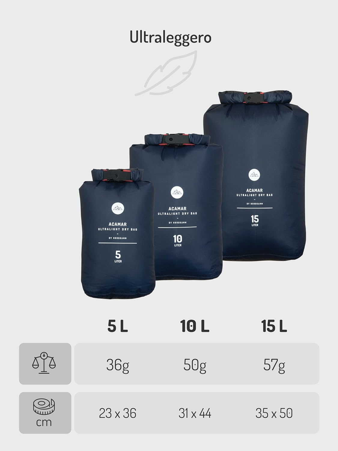 Dry Bag, Borsa impermeabile, drybag set 5l, 10l, 15l, blu - immagine 3