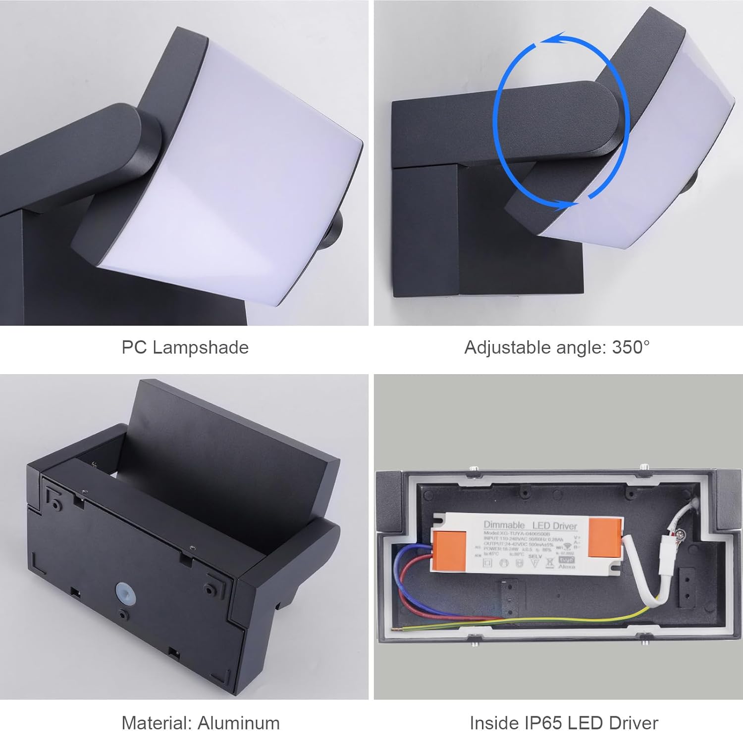 Klighten Applique LED Dimmerabile 24W IP65, Anthrazit - immagine 3