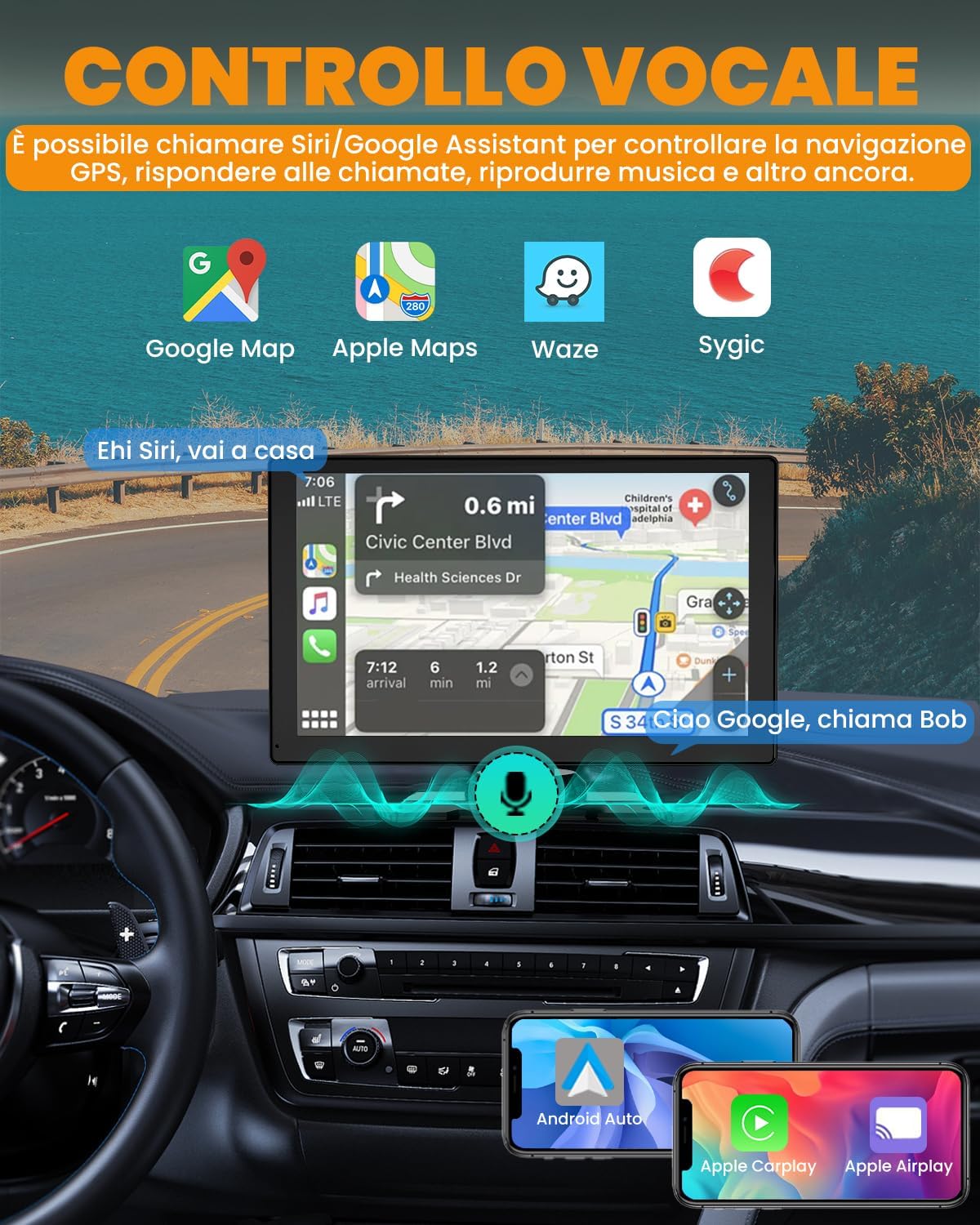 Carplay Auto - Autoradio Bluetooth Wireless 9" Android Auto - immagine 5