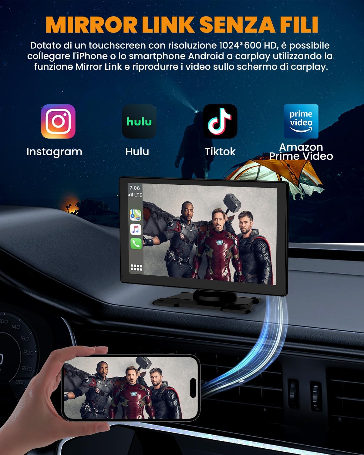 Carplay Auto - Autoradio Bluetooth Wireless 9" Android Auto - immagine 8