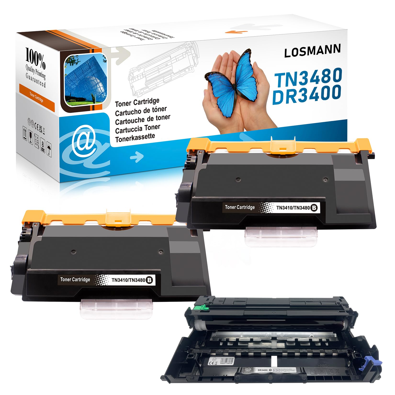 LOSMANN 2x Toner e 1x Tamburo compatibile per Brother TN3480 TN3430 DR3400 HL-L5000D HL-L5100DN HL-L5200DW HL-L6400DW HL-L5200DWT MFC-L5750DW MFC-L5700DW MFC-L5800DW MFC-L5850DW MFC-L6900DW
