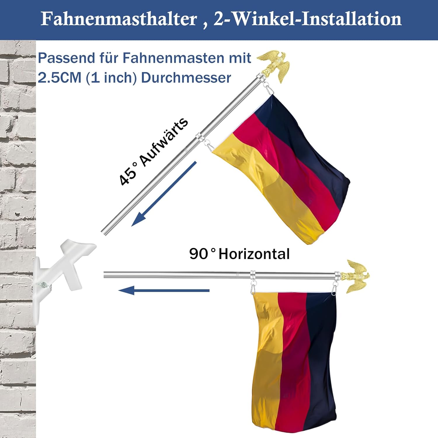 NQ Asta per Bandiere Stabile con Aquila 1,5m, Argento - immagine 3