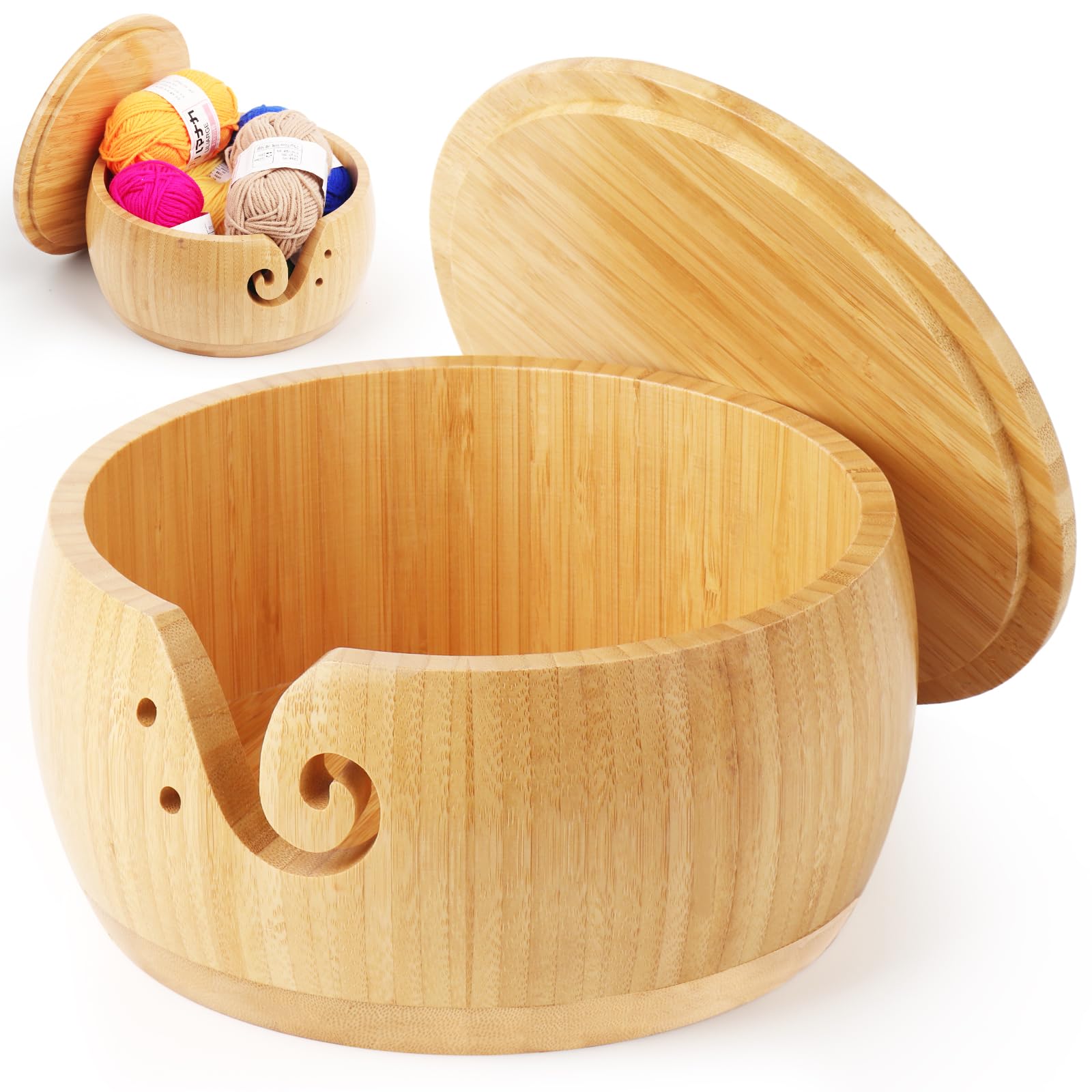 Coopay Grande Ciotola di Filato in Bambù con Coperchio