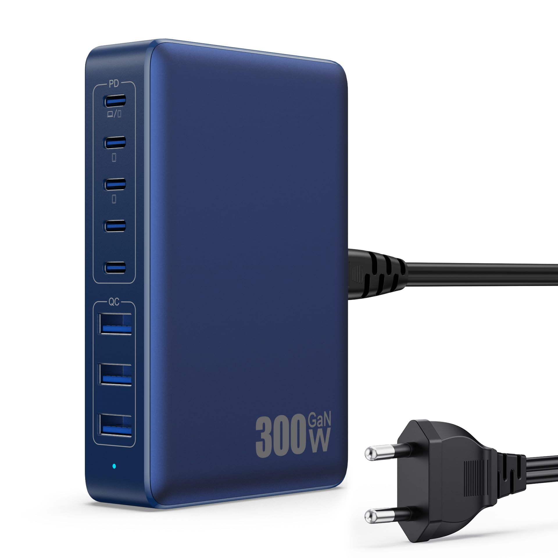 Caricatore USB C Multiplo GaN IV 300W 8 Porte, Blu Scuro