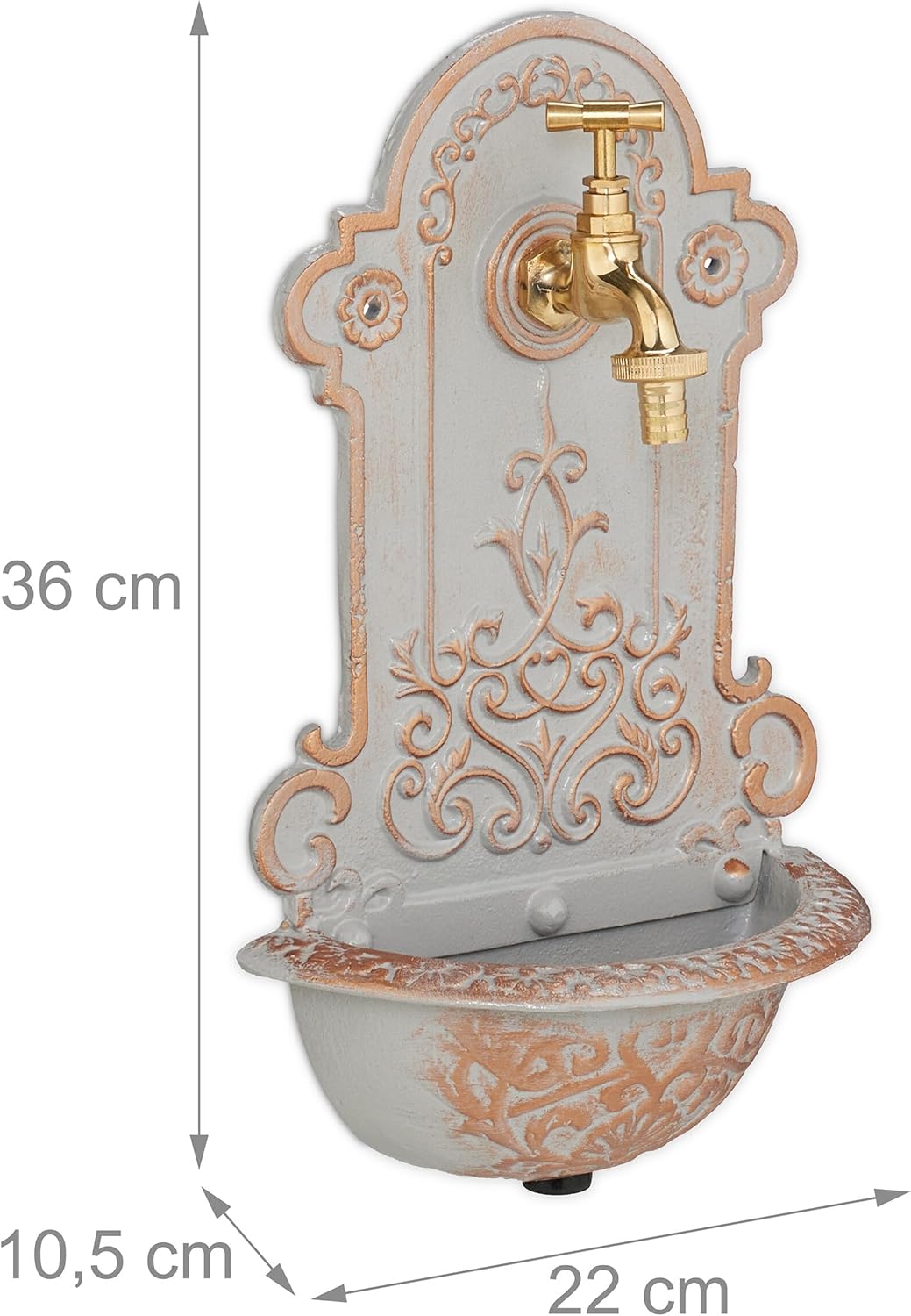 Relaxdays Fontana a Muro da Esterno, Oro Grigio - immagine 4