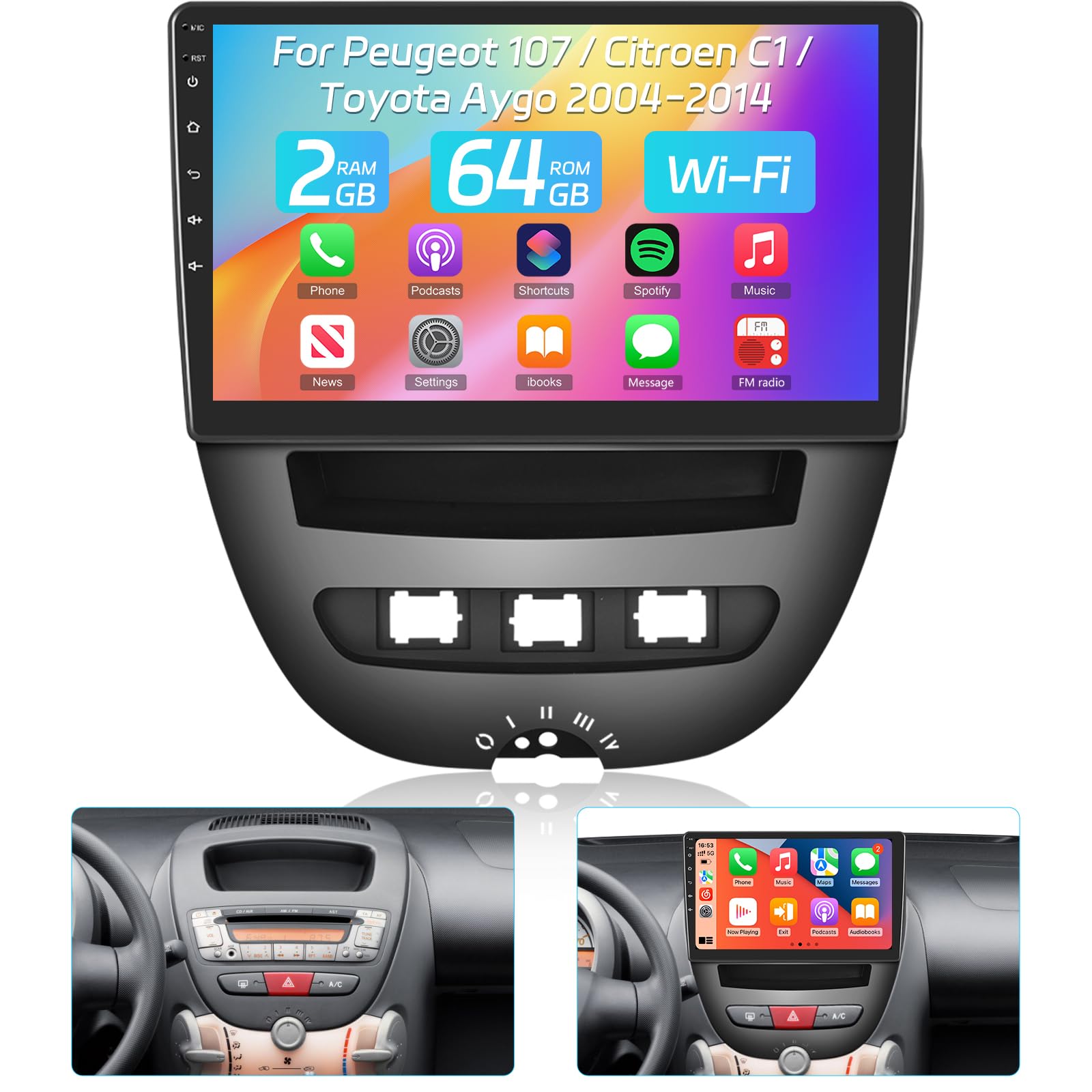 Nhopeew Autoradio Android 13 per Peugeot 107/Citroen C1/Toyota Aygo