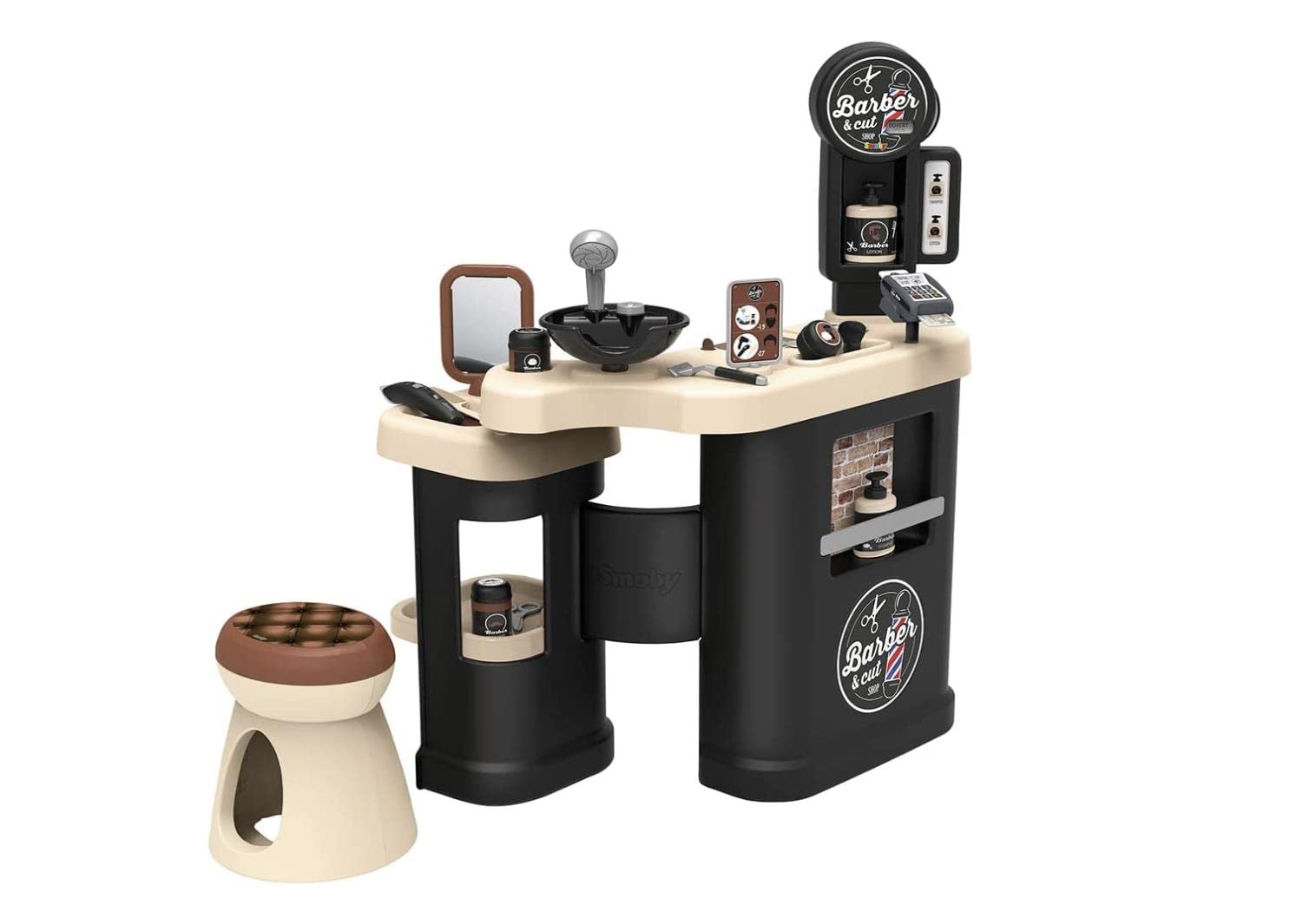 Smoby - Barber Shop, 7600320243, + 3 Anni, 3 Aree Gioco, 19 Accessori Inclusi