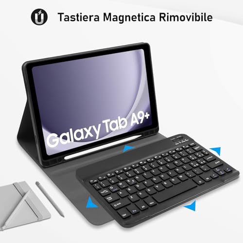 Tastiera Custodia per Samsung Galaxy Tab A9+ 11 Pollici, Nero - immagine 5