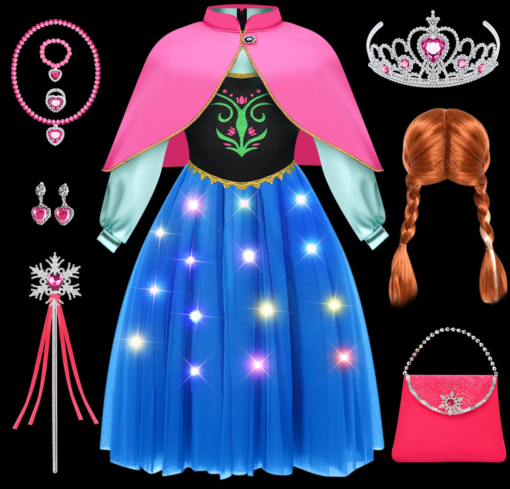 Tacobear LED Vestito Anna Frozen Luminoso per Bambina