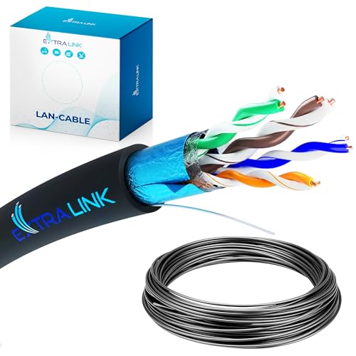 EXTRALINK Cavo Ethernet Esterno 50m CAT5e LAN F/UTP Schermato – 100% Rame Puro, Compatibile PoE, Guaina PE Resistente ai Raggi UV, Impermeabile e Durevole per Esterni