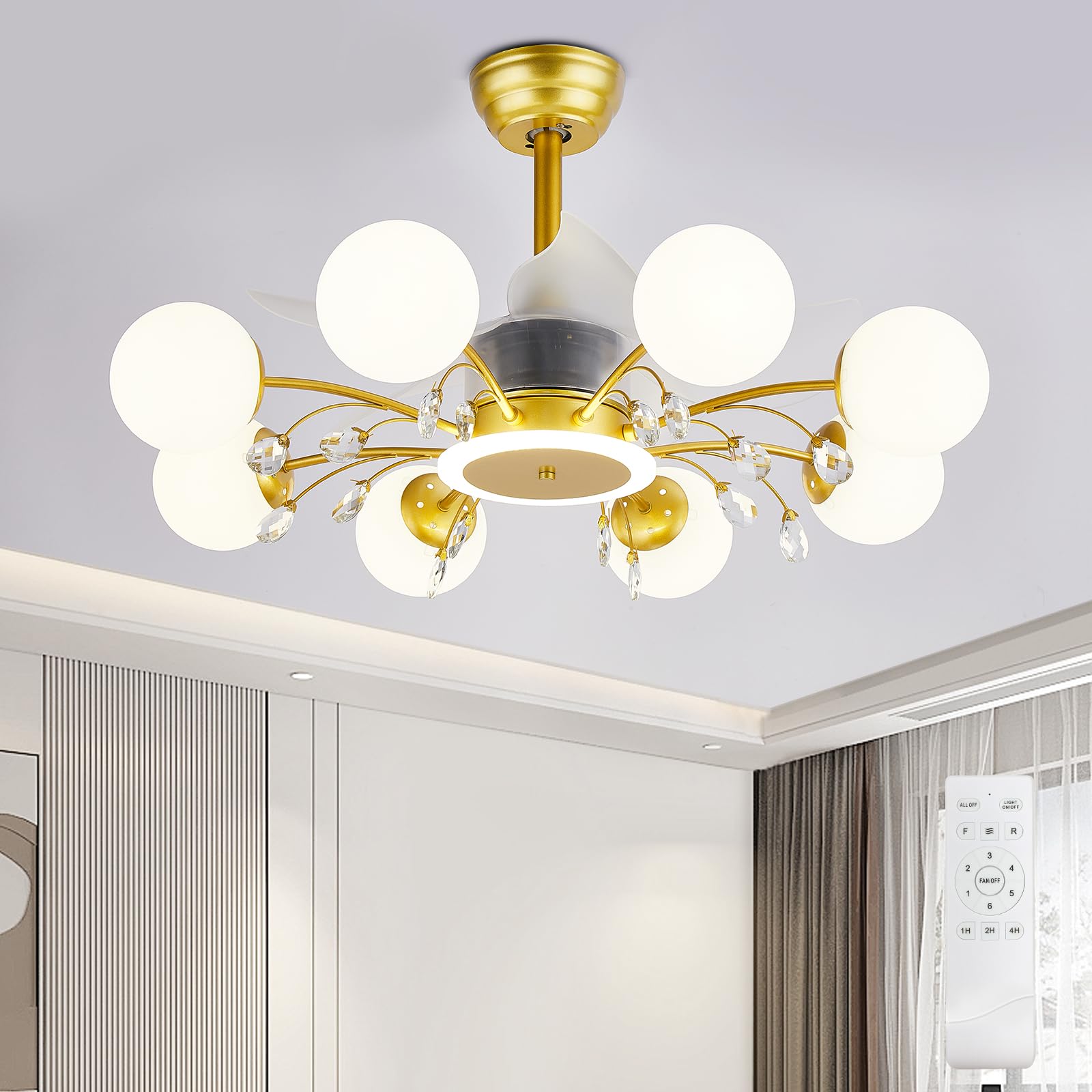 Depuley Gold Chandelier Ceiling Fan