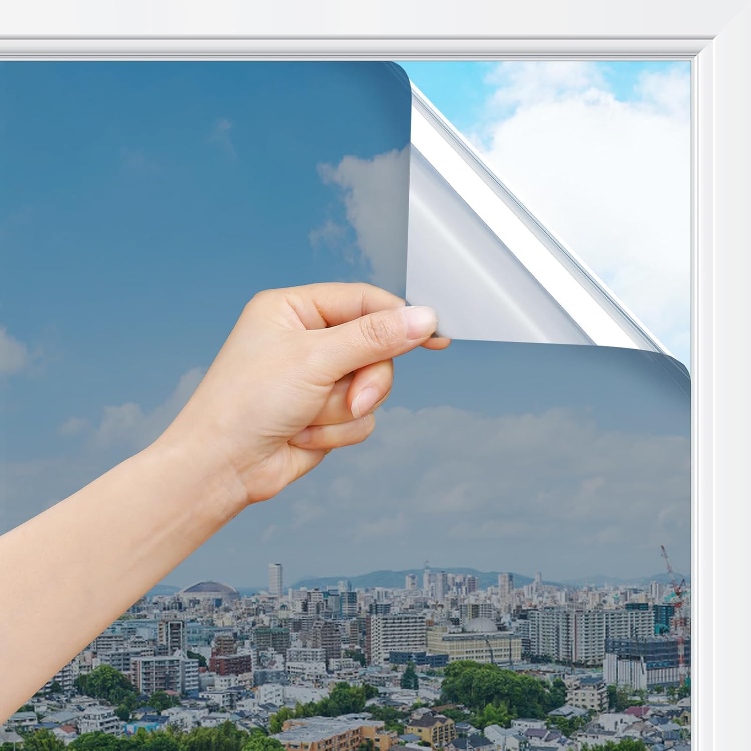 Rabbitgoo Pellicola Specchio per Vetri Finestre 90x400cm, Argento