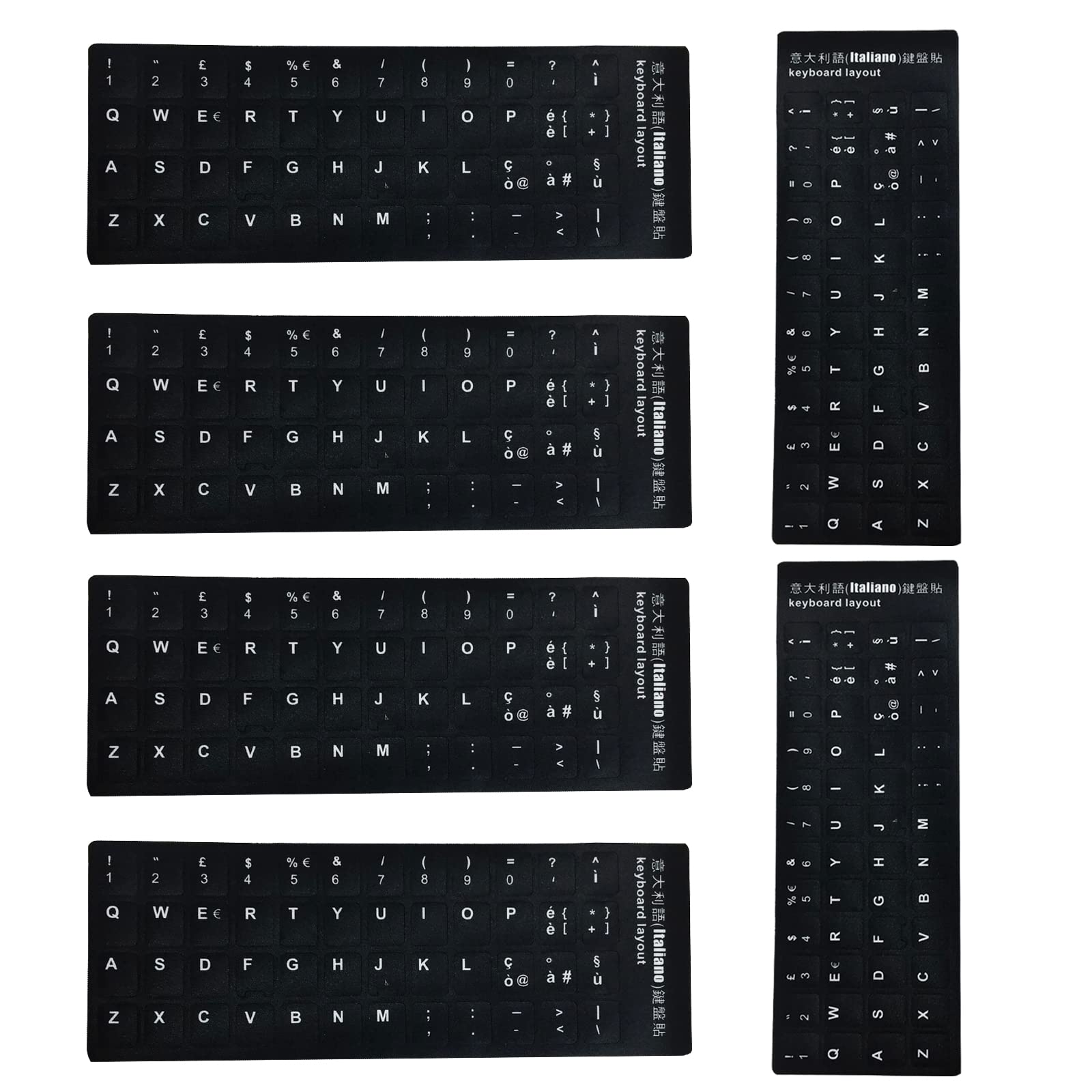 Kit 6 Adesivi Tastiera per Conversione Layout Italiano, Nero