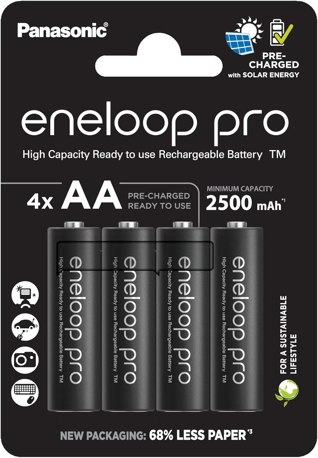 Eneloop pro - Batterie Ricaricabili AA Ni-MH 2500 mAh, Nere - immagine 1