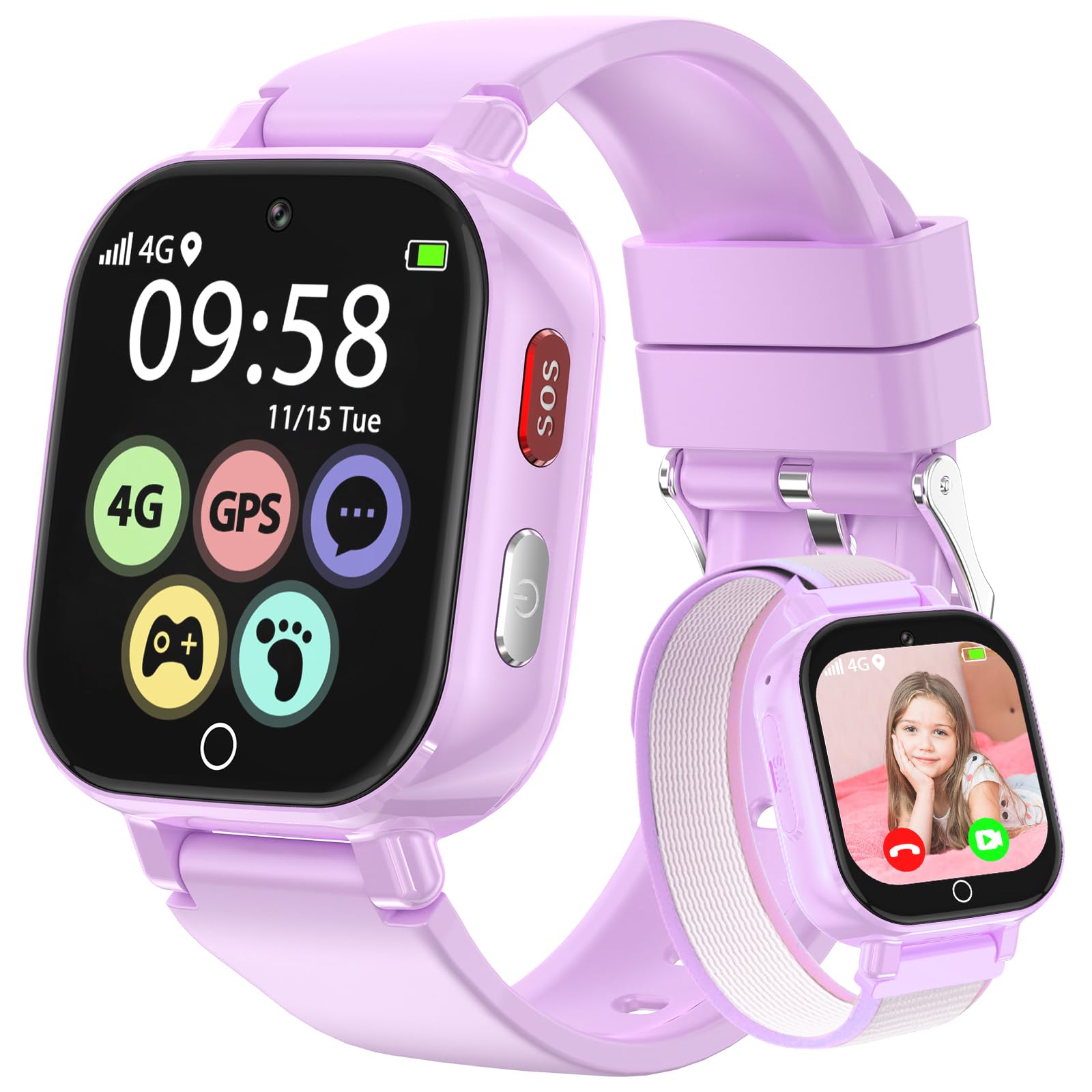 Smartwatch Bambini 4G GPS - Videochiamata, Viola