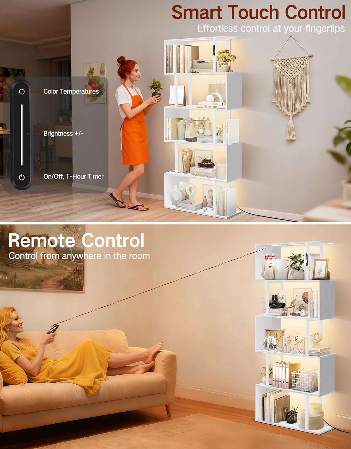 Libreria a Forma di S con Luce e 5 Ripiani - immagine 3