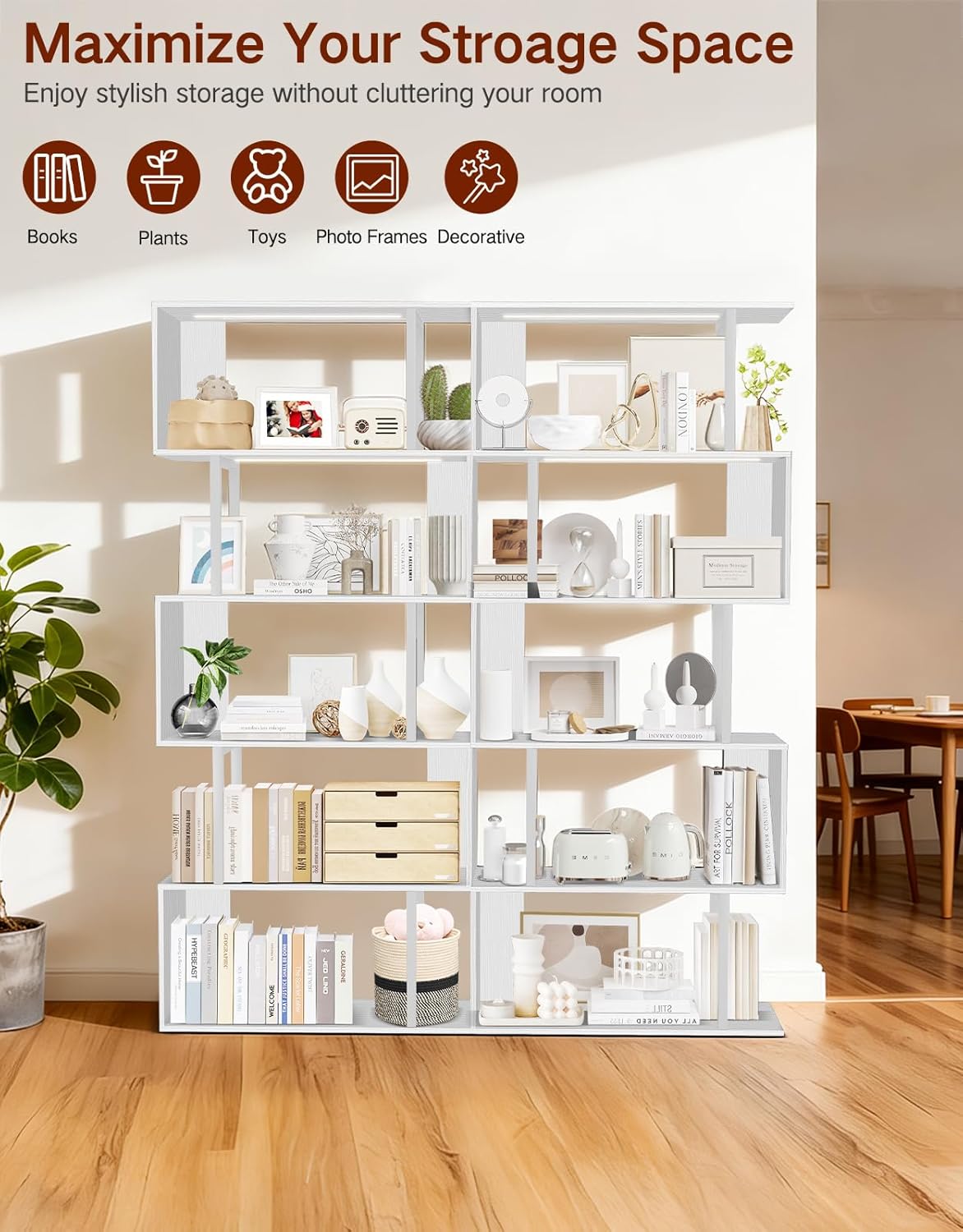 Libreria a Forma di S con Luce e 5 Ripiani - immagine 5