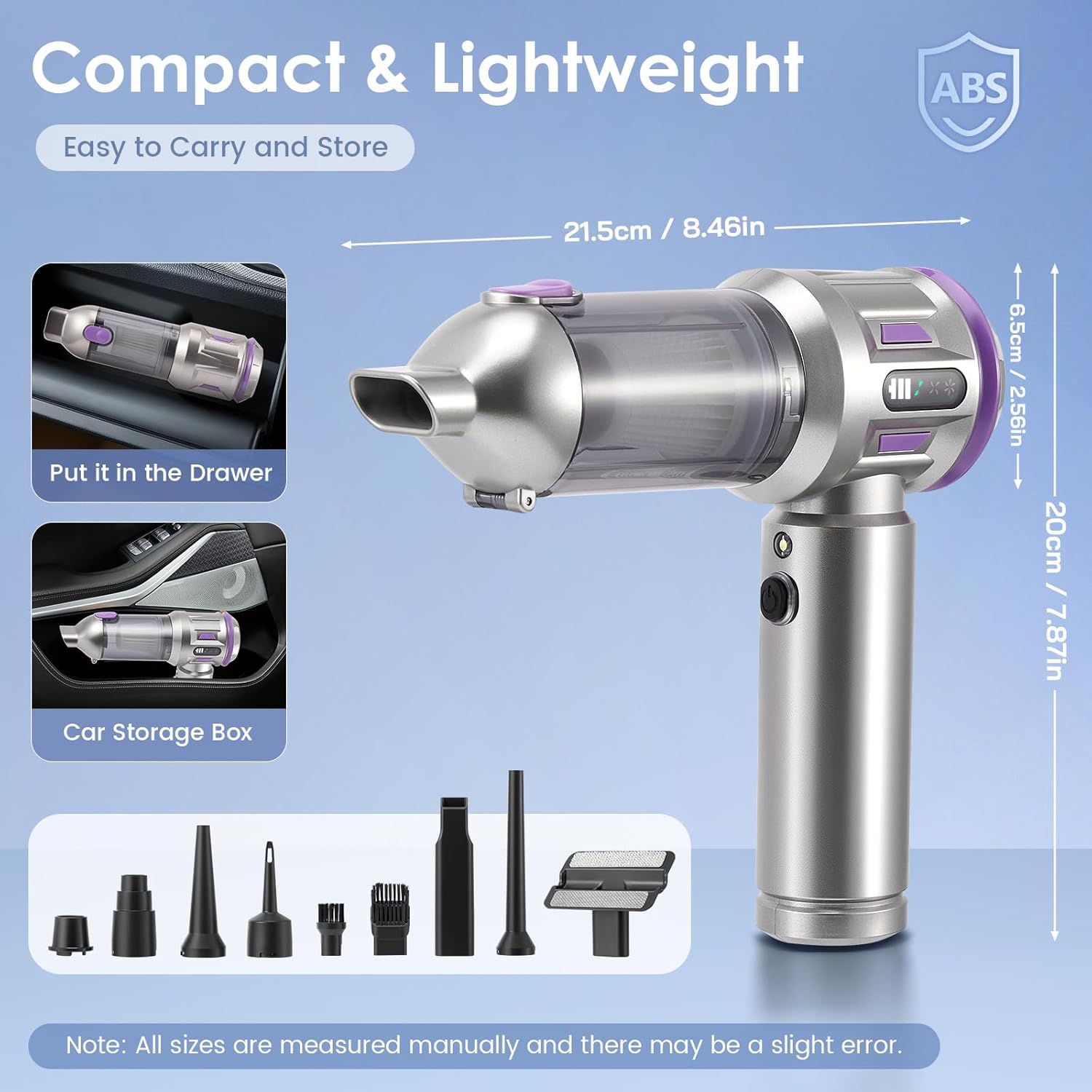 Niktulo Aria Compressa PC 25000Pa Aspirapolvere Auto, Argentato - immagine 2