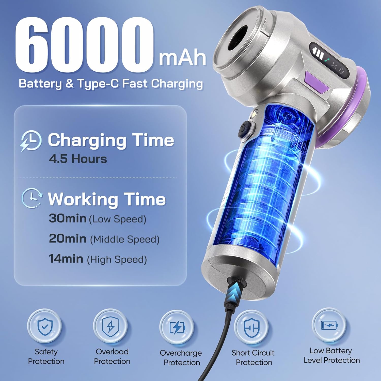 Niktulo Aria Compressa PC 25000Pa Aspirapolvere Auto, Argentato - immagine 4