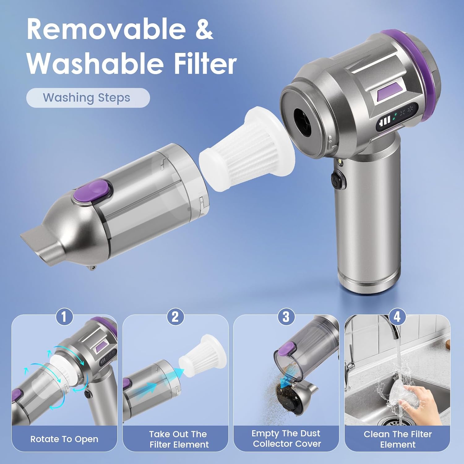 Niktulo Aria Compressa PC 25000Pa Aspirapolvere Auto, Argentato - immagine 5