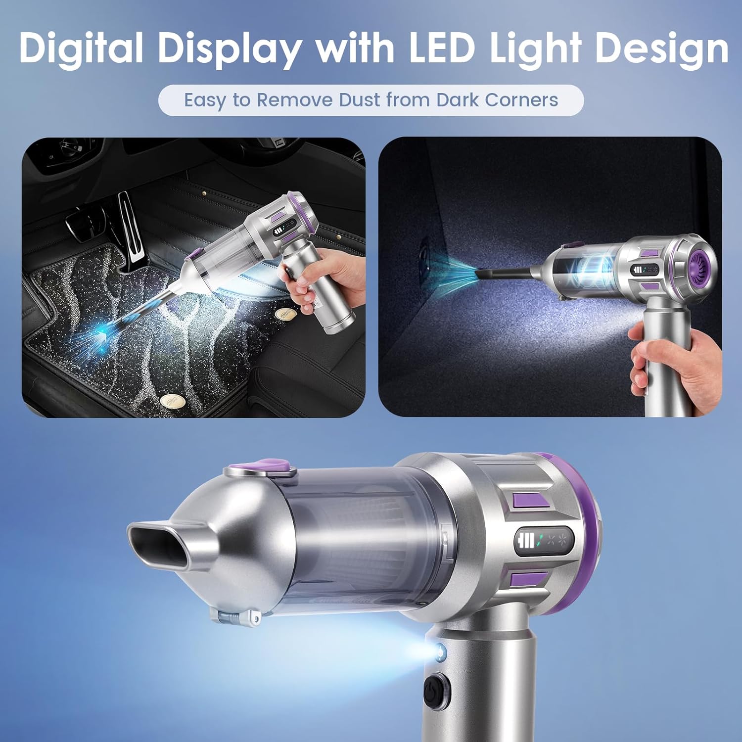 Niktulo Aria Compressa PC 25000Pa Aspirapolvere Auto, Argentato - immagine 6