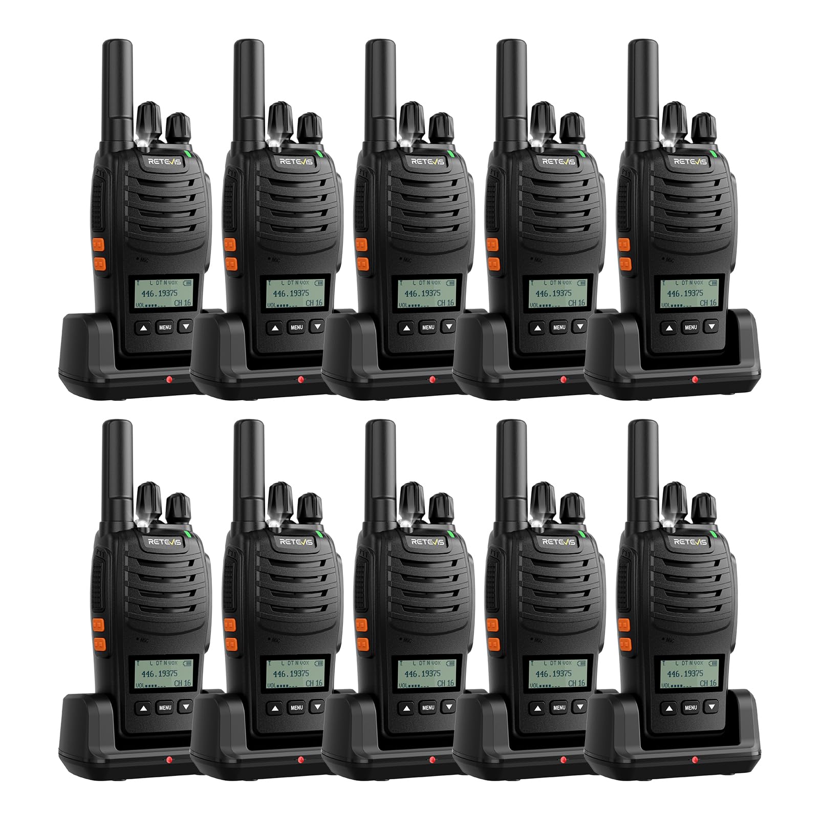 Retevis H777D Walkie Talkie PMR 446 con Schermo LCD, Ricetrasmittenti Professionali, Ricarica Tipo C, 1200 mAh, Walkie-Talkie Portatile per Magazzini e Hotel(Confezione da 10, Nero)