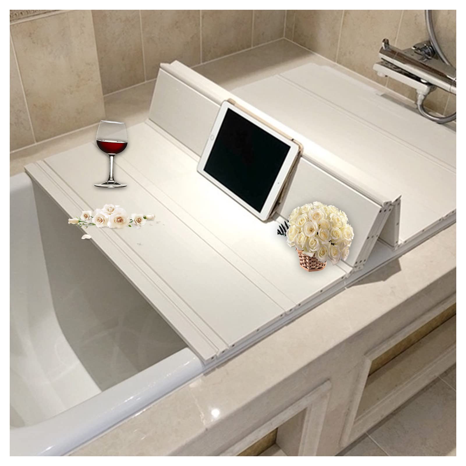 Clxrzm Vassoi Vasca da Bagno Pieghevole, White