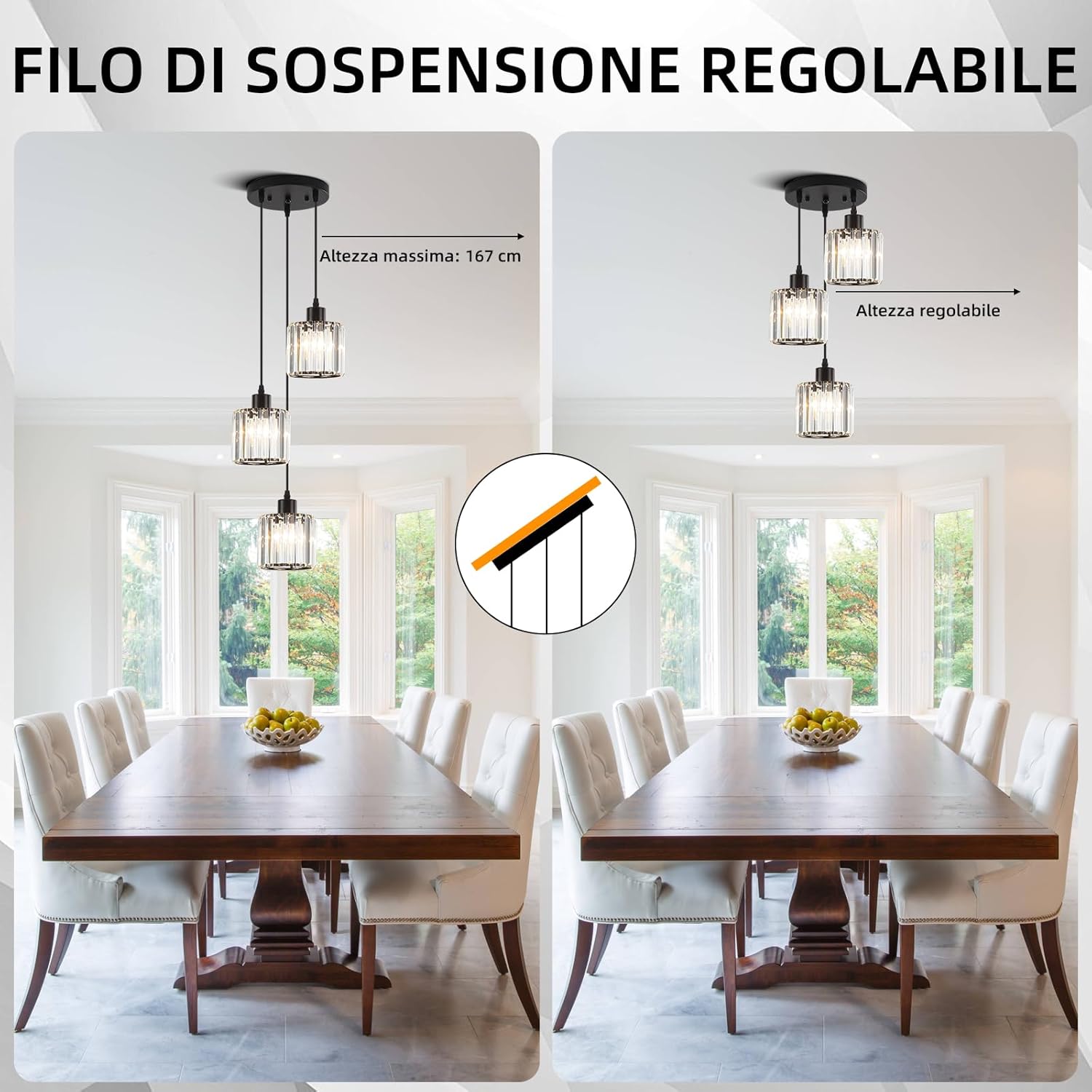 Lampadario Plafoniera a Soffitto in Cristallo E27 - immagine 7