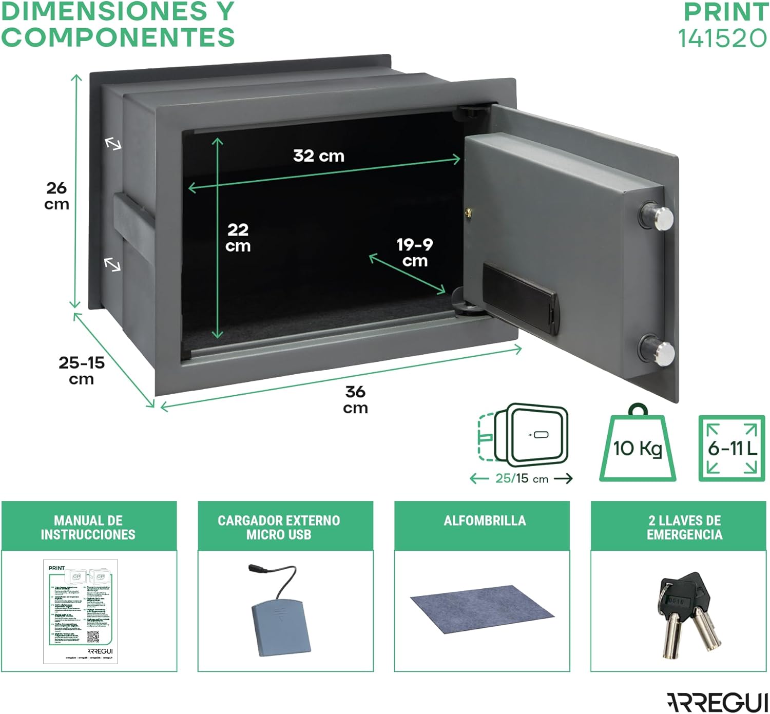 ARREGUI Print 141520 Cassaforte a Parete Biometrica - immagine 5