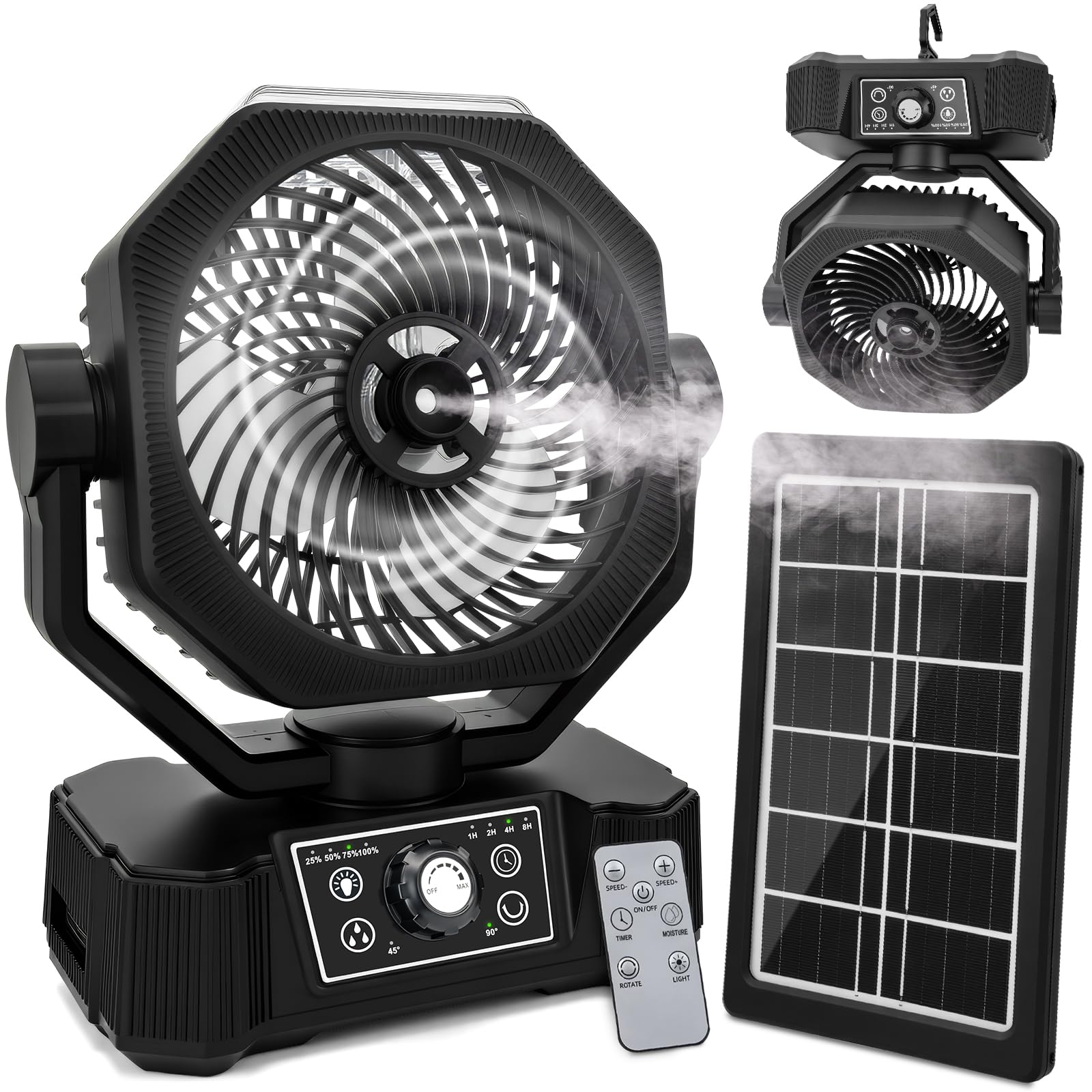 Ventilatore da Campeggio Solare con Nebulizzatore 12000mAh