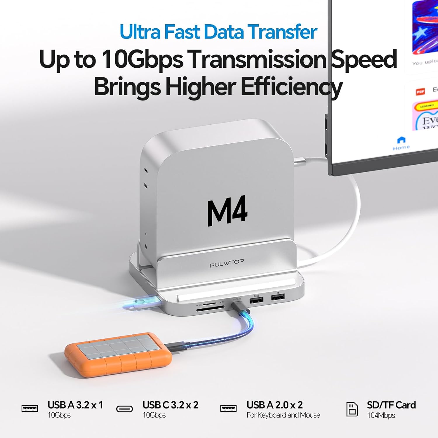 Pulwtop Mac Mini M4 Dock con SSD Enclosure 4TB e HDMI 4K - immagine 5