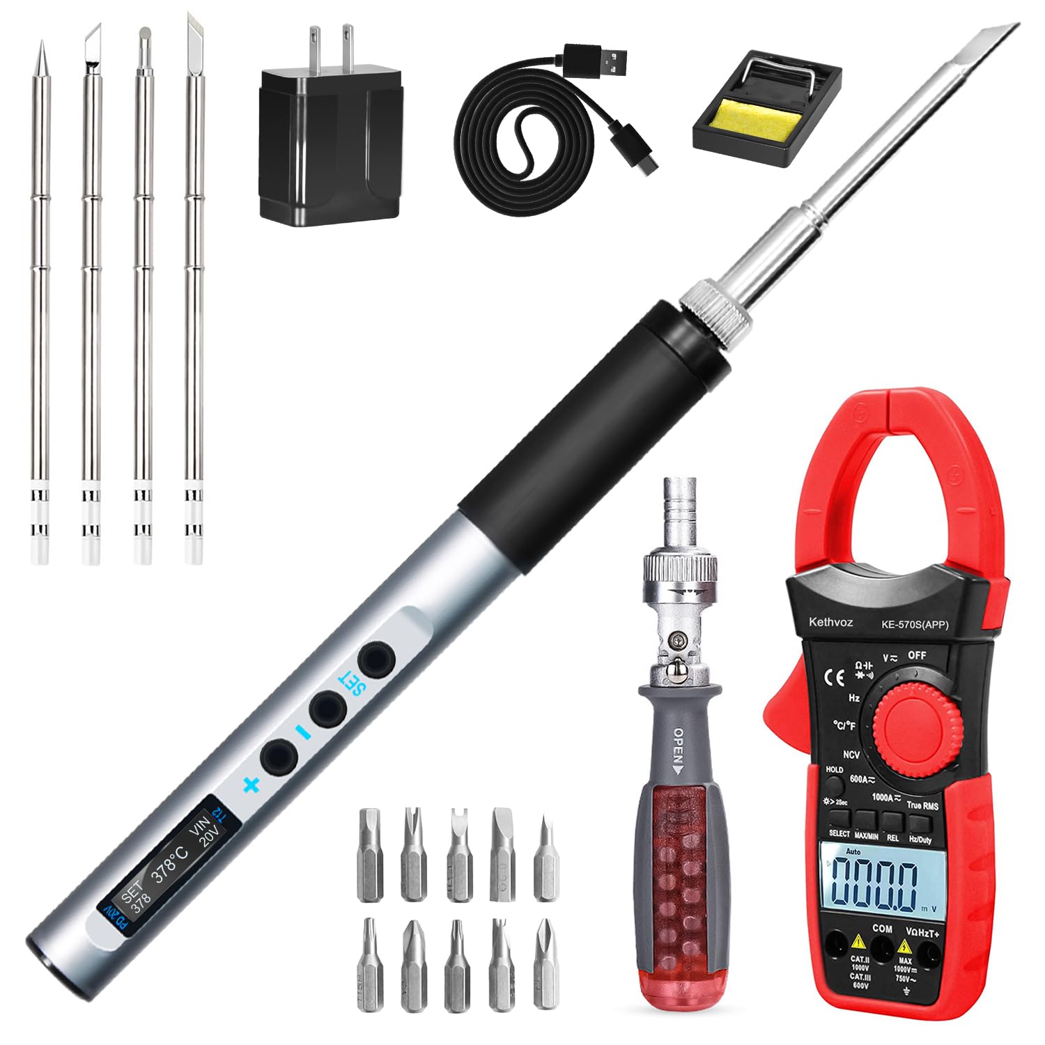 Set Saldatore Portatile 65W con 5 Punte