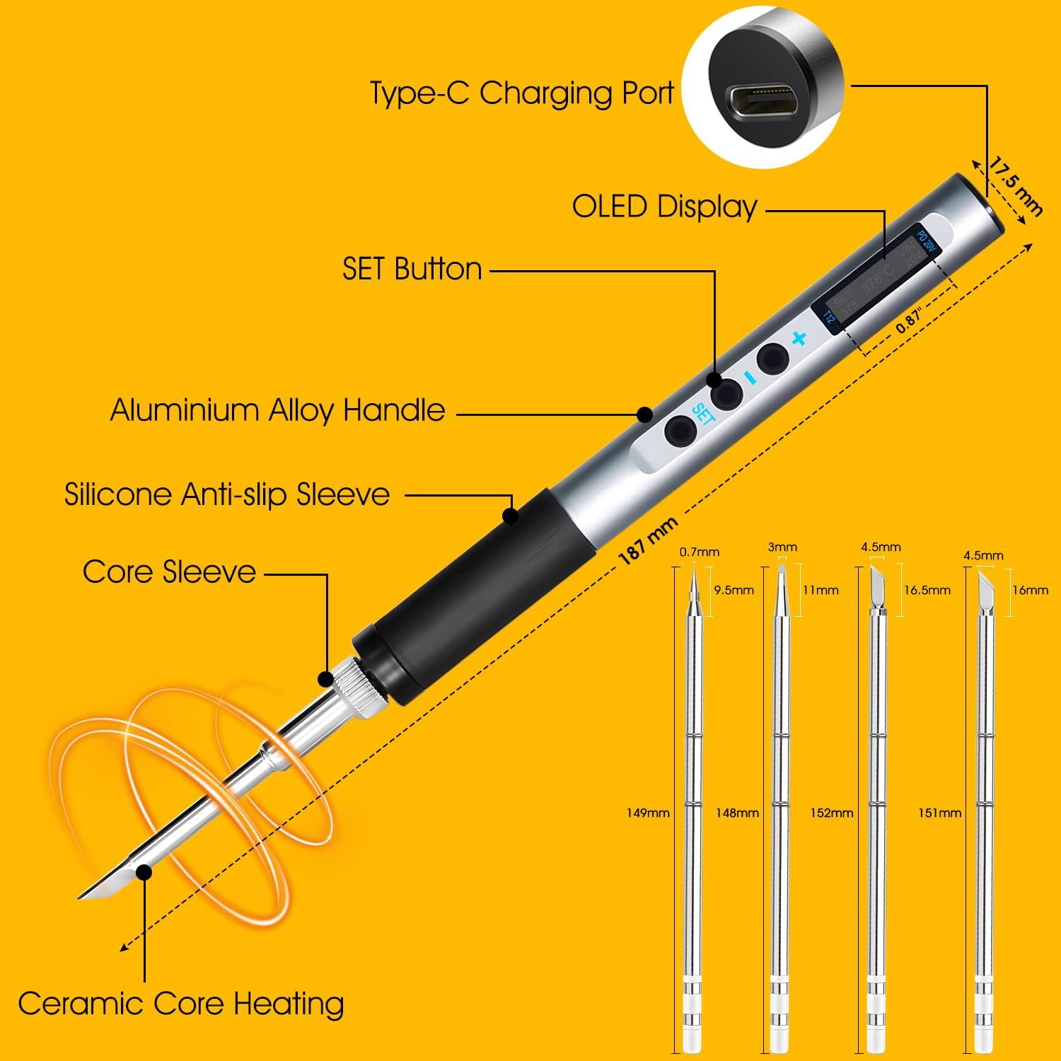 Set Saldatore Portatile 65W con 5 Punte - immagine 5