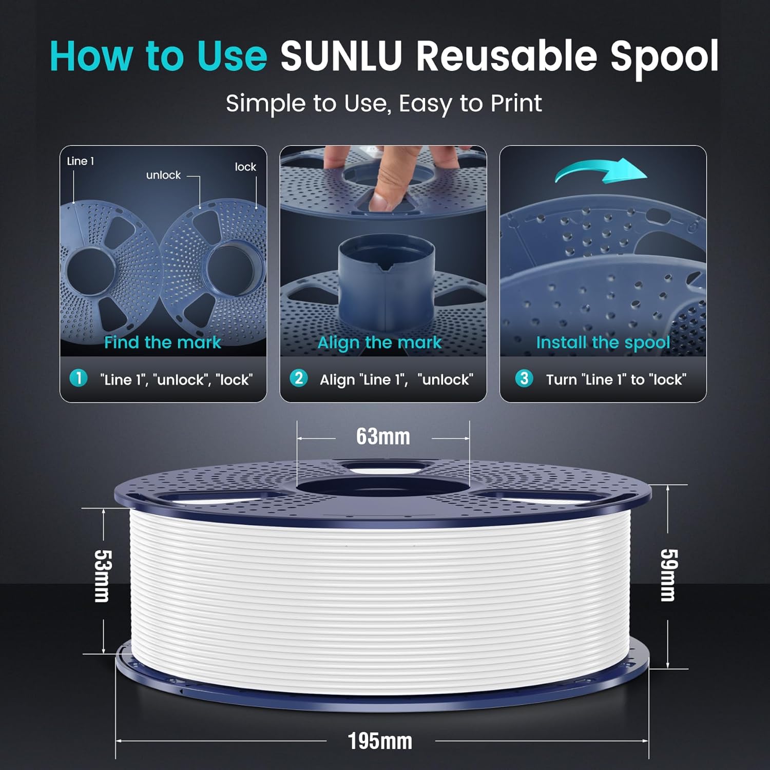 Sunlu 4KG PLA+ Filamento Stampanti 3D 1.75mm, 4 Bobine - immagine 8